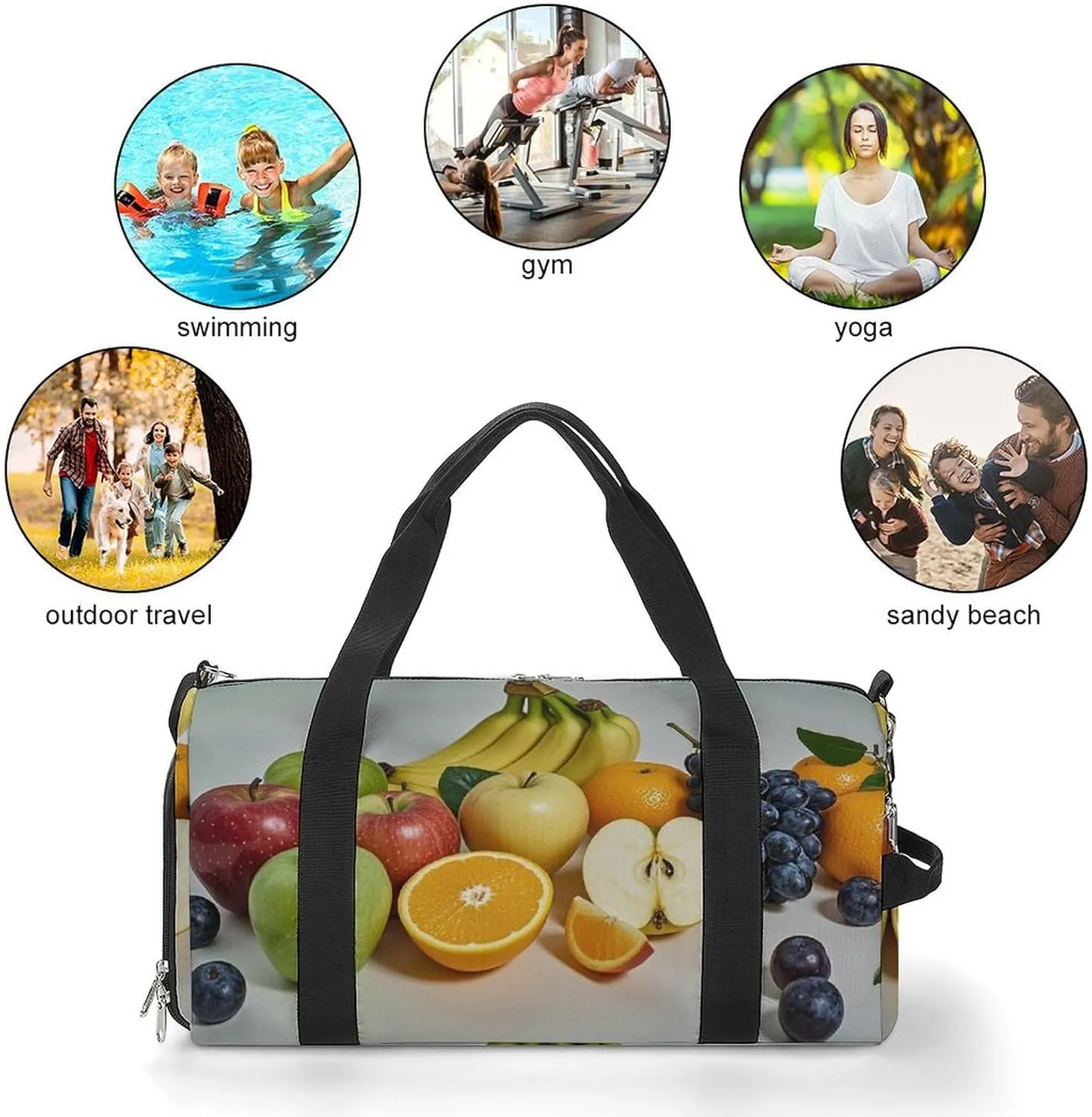 Gym Bag Fruits Duffel Bag for Men Women Travel Overnight Bag with Shoe Compartment Workout Bags