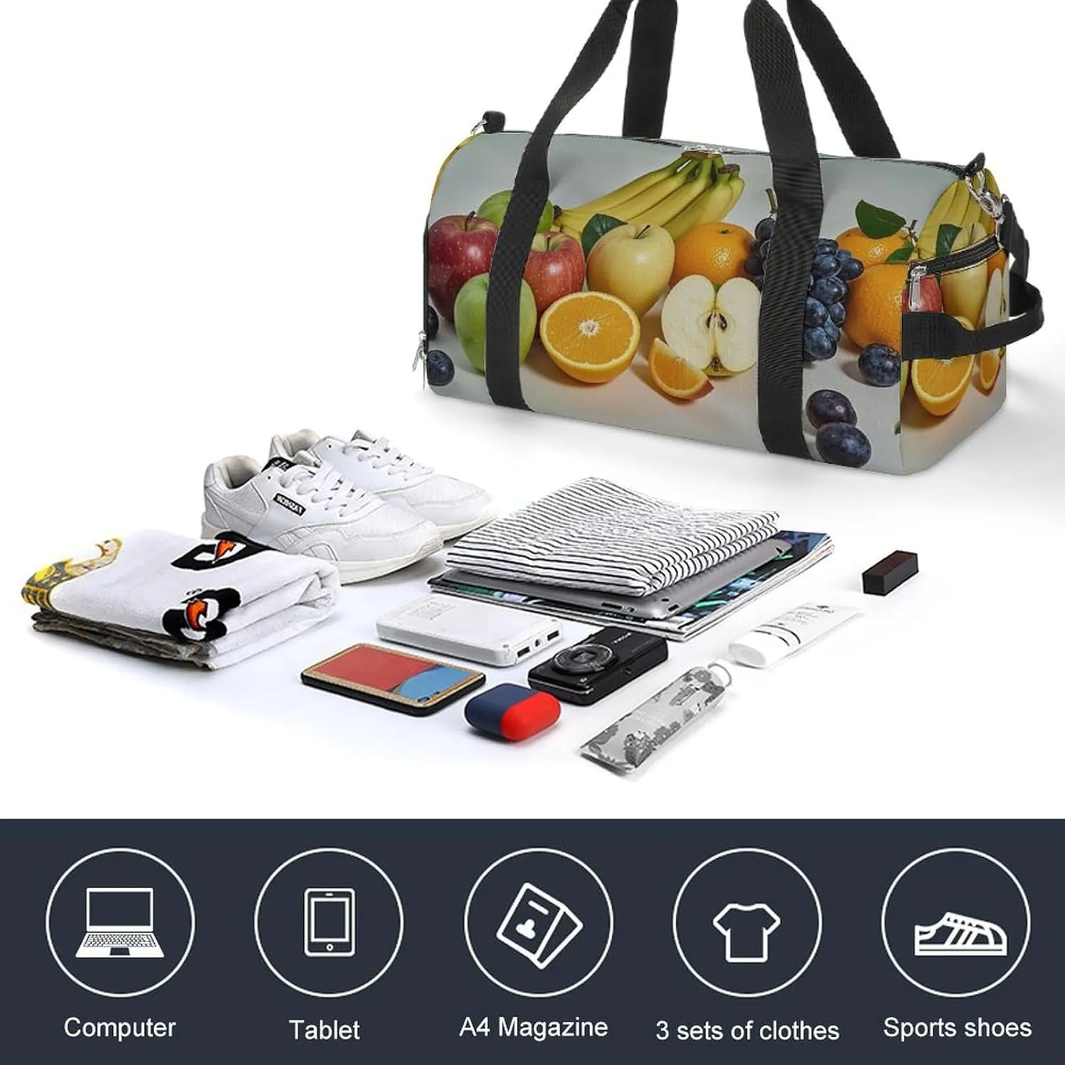 Gym Bag Fruits Duffel Bag for Men Women Travel Overnight Bag with Shoe Compartment Workout Bags