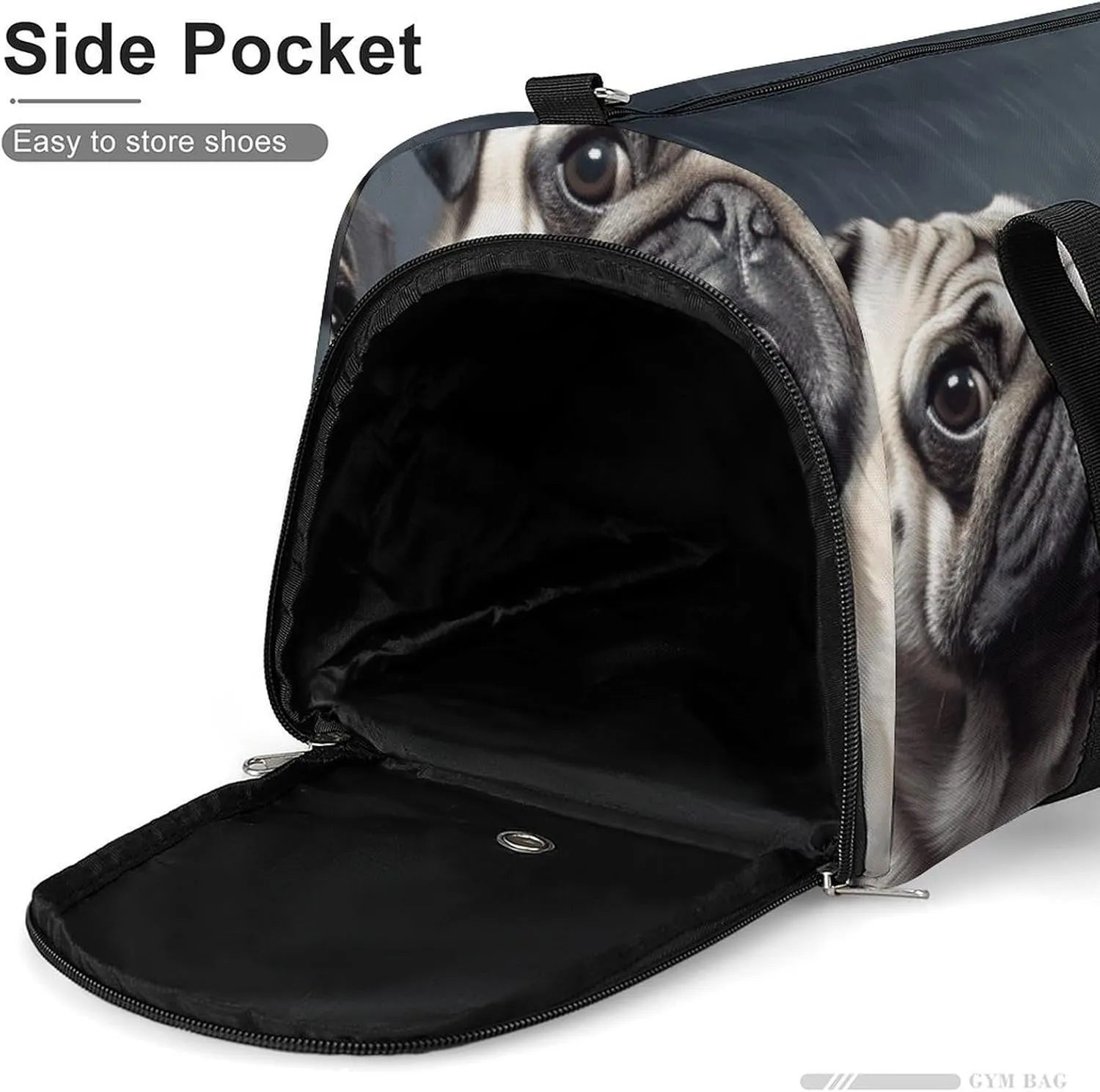 Gym Bag Funny Pug Dog Duffel Bag for Men Women Travel Overnight Bag with Shoe Compartment Workout Bags