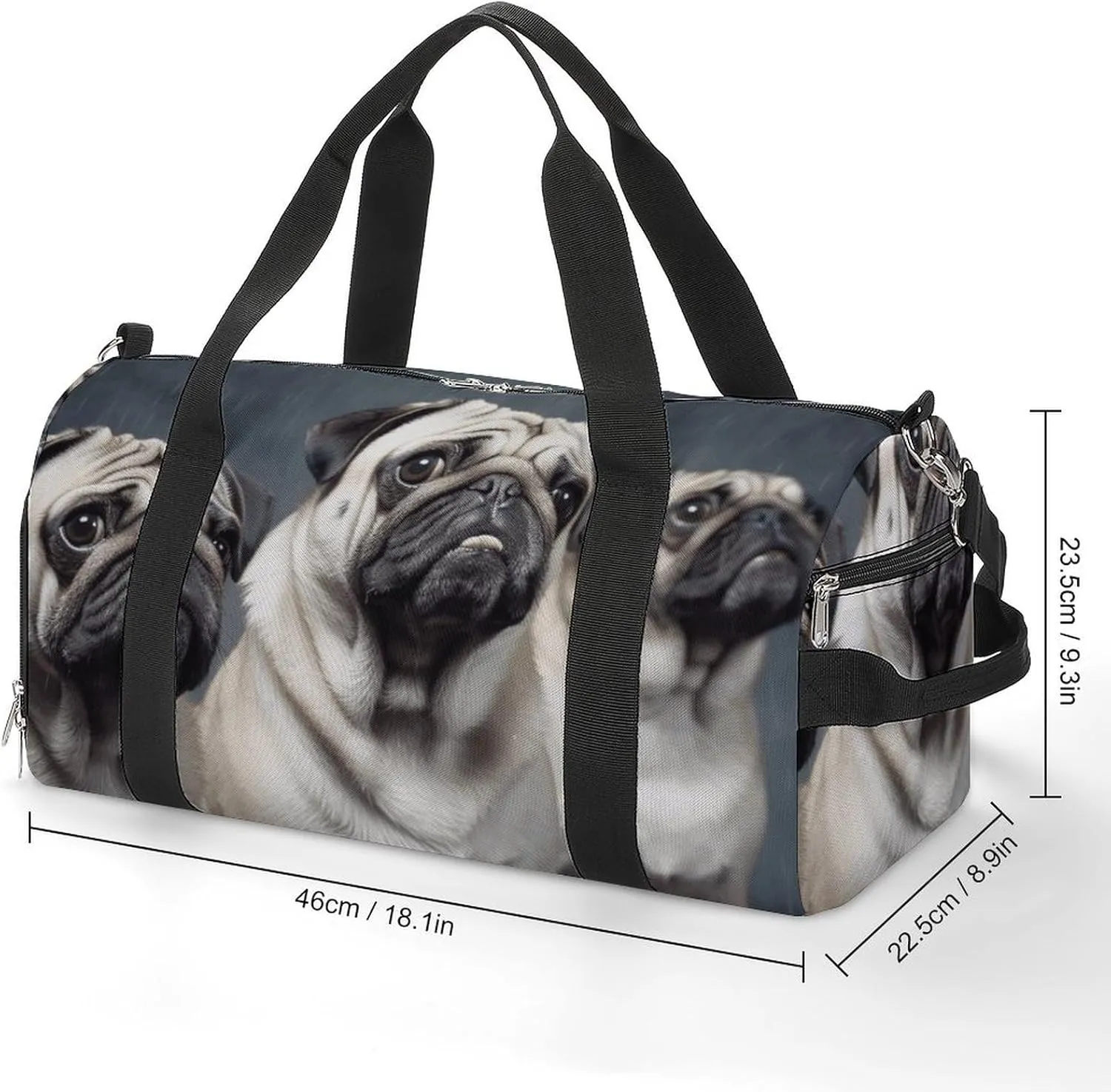 Gym Bag Funny Pug Dog Duffel Bag for Men Women Travel Overnight Bag with Shoe Compartment Workout Bags