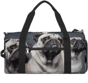 Gym Bag Funny Pug Dog Duffel Bag for Men Women Travel Overnight Bag with Shoe Compartment Workout Bags