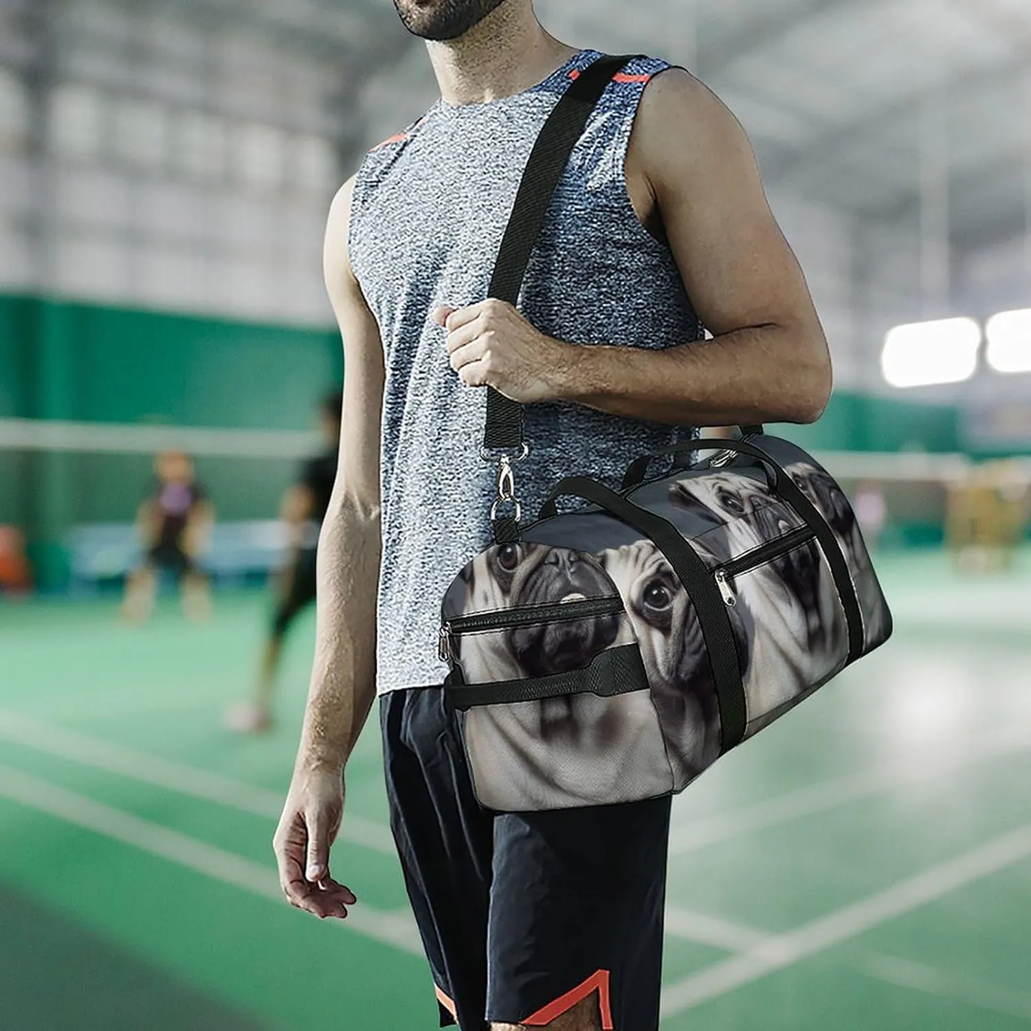 Gym Bag Funny Pug Dog Duffel Bag for Men Women Travel Overnight Bag with Shoe Compartment Workout Bags