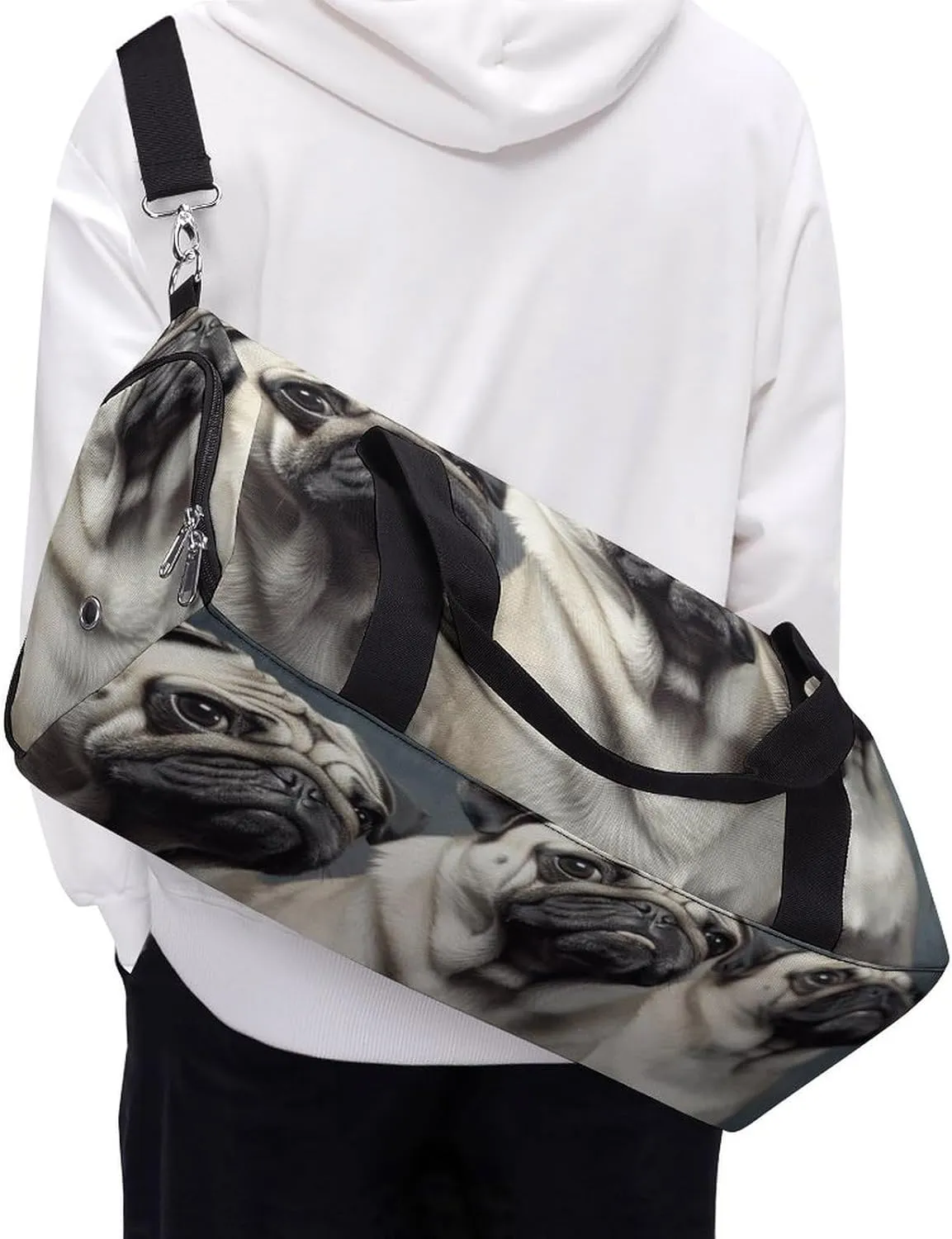 Gym Bag Funny Pug Dog Duffel Bag for Men Women Travel Overnight Bag with Shoe Compartment Workout Bags