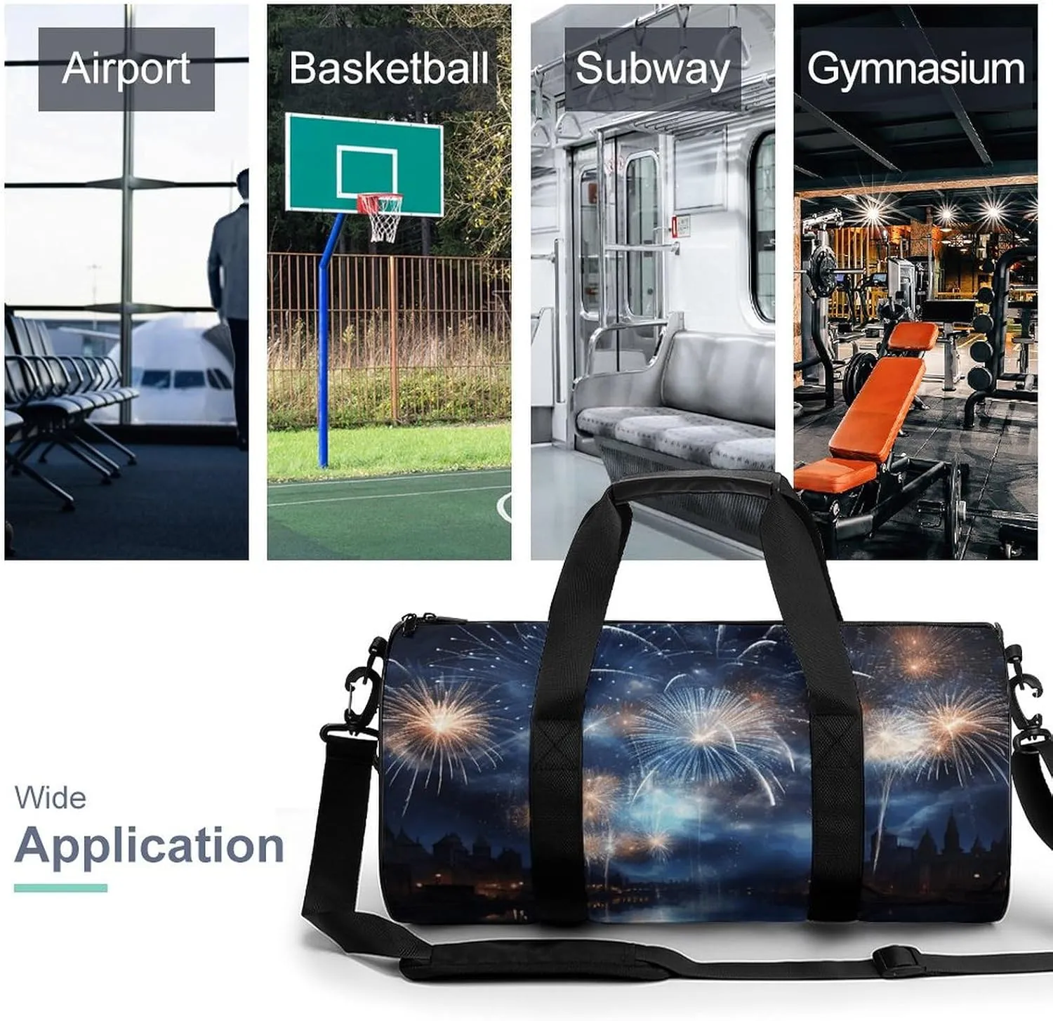 Gym Bag New Year Pyrotechnics Duffel Bag for Men Women Overnight Bag with Shoe Compartment Workout Bags