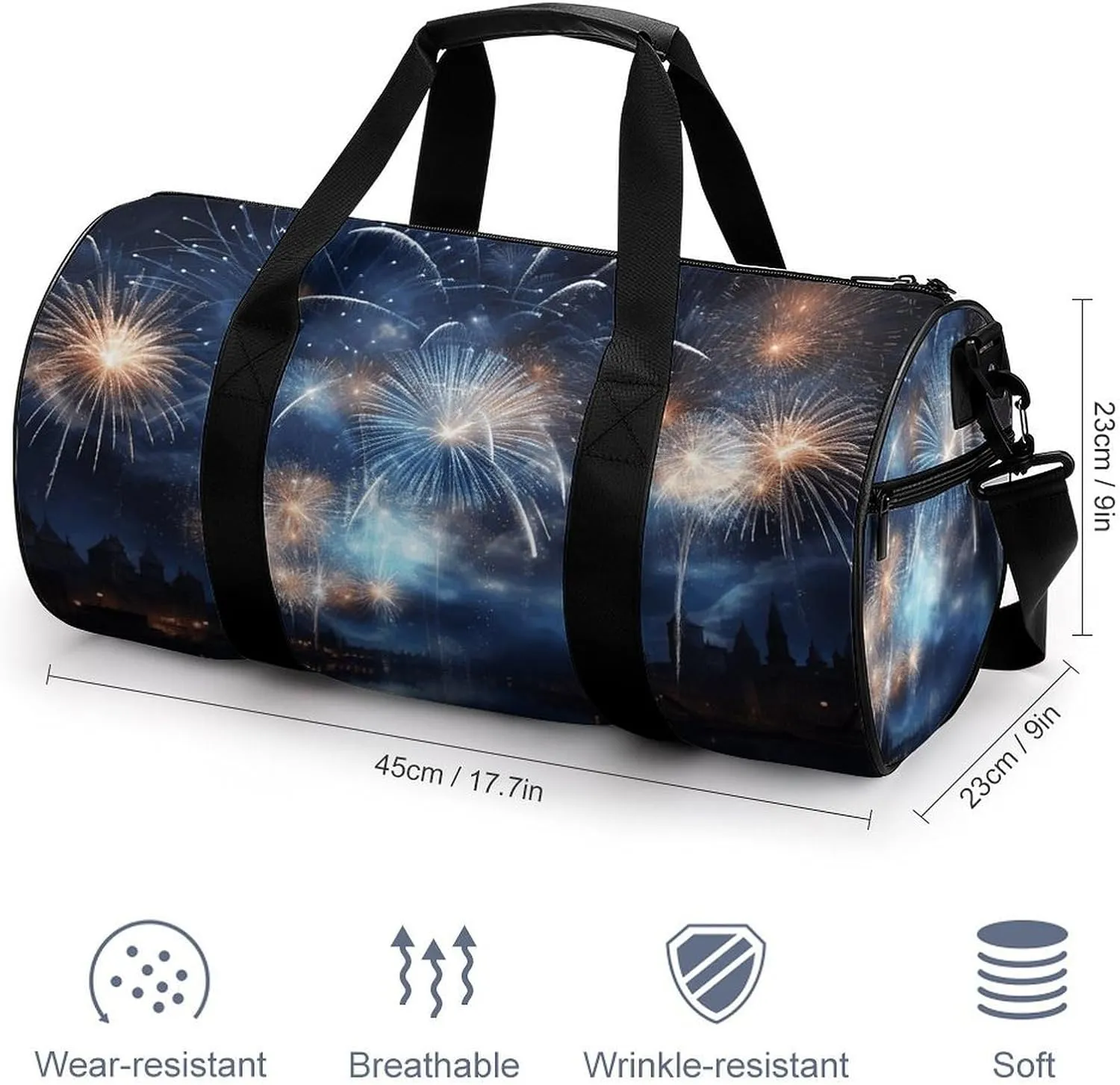 Gym Bag New Year Pyrotechnics Duffel Bag for Men Women Overnight Bag with Shoe Compartment Workout Bags