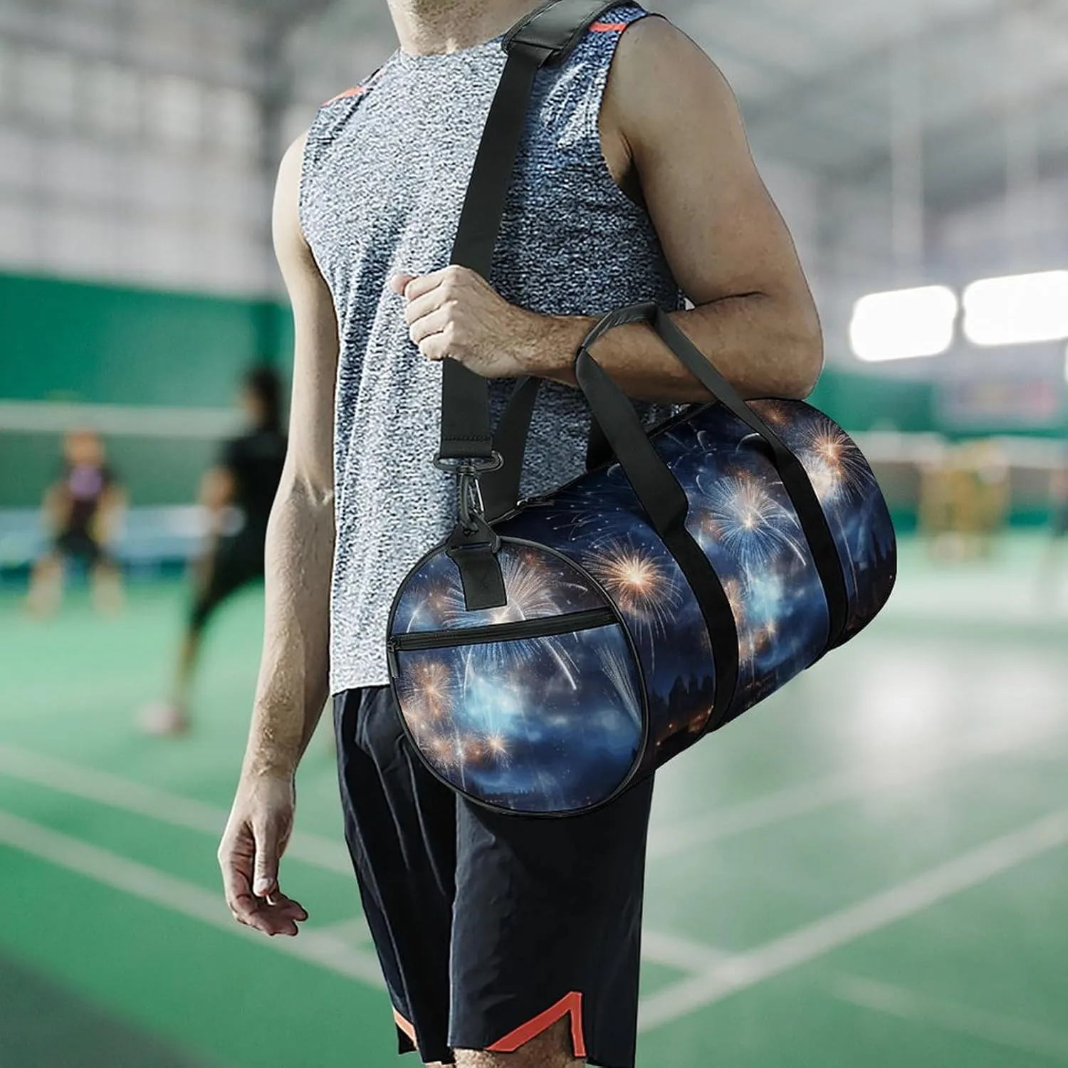 Gym Bag New Year Pyrotechnics Duffel Bag for Men Women Overnight Bag with Shoe Compartment Workout Bags