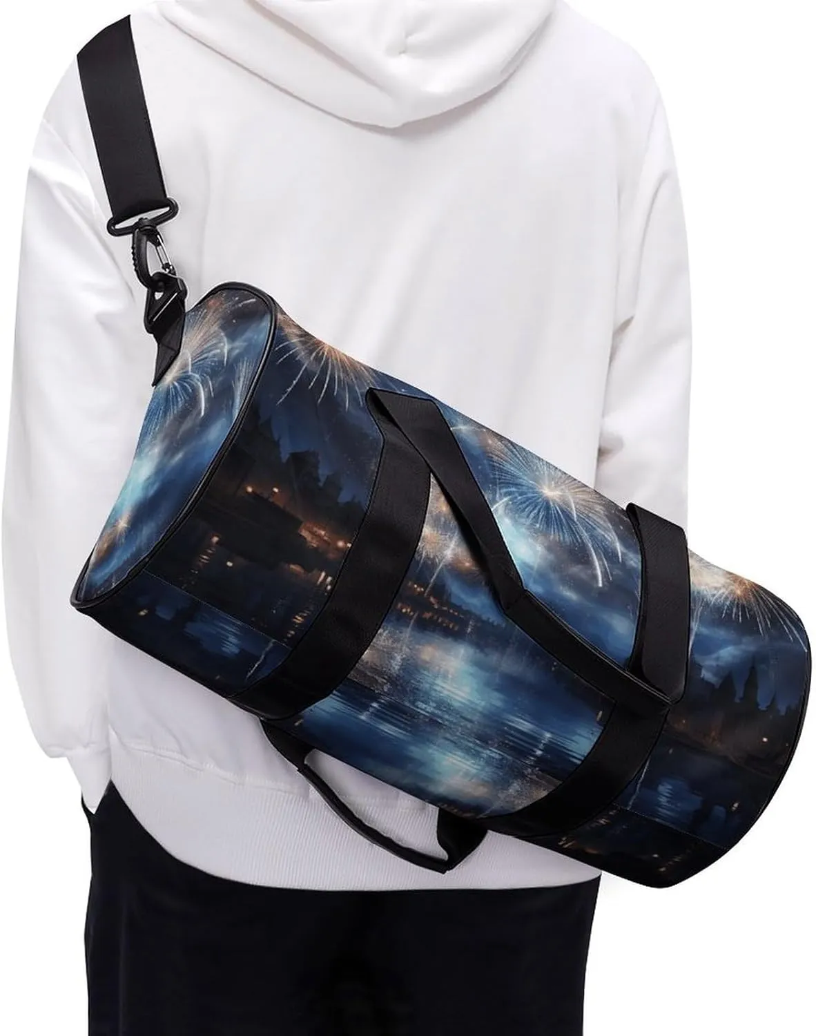 Gym Bag New Year Pyrotechnics Duffel Bag for Men Women Overnight Bag with Shoe Compartment Workout Bags