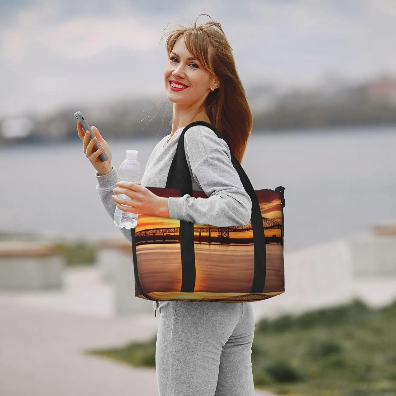 Gym Bag Newark Bay Bridge Duffel Bag for Men Women Travel Overnight Bag with Shoe Compartment Workout Bags