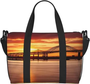 Gym Bag Newark Bay Bridge Duffel Bag for Men Women Travel Overnight Bag with Shoe Compartment Workout Bags