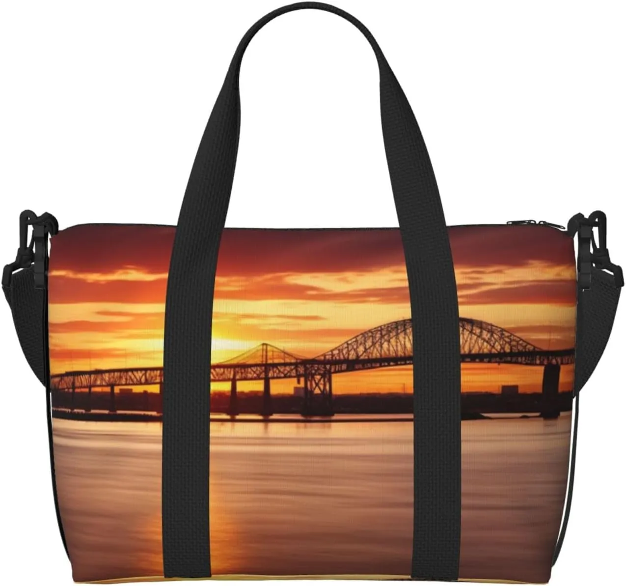 Gym Bag Newark Bay Bridge Duffel Bag for Men Women Travel Overnight Bag with Shoe Compartment Workout Bags