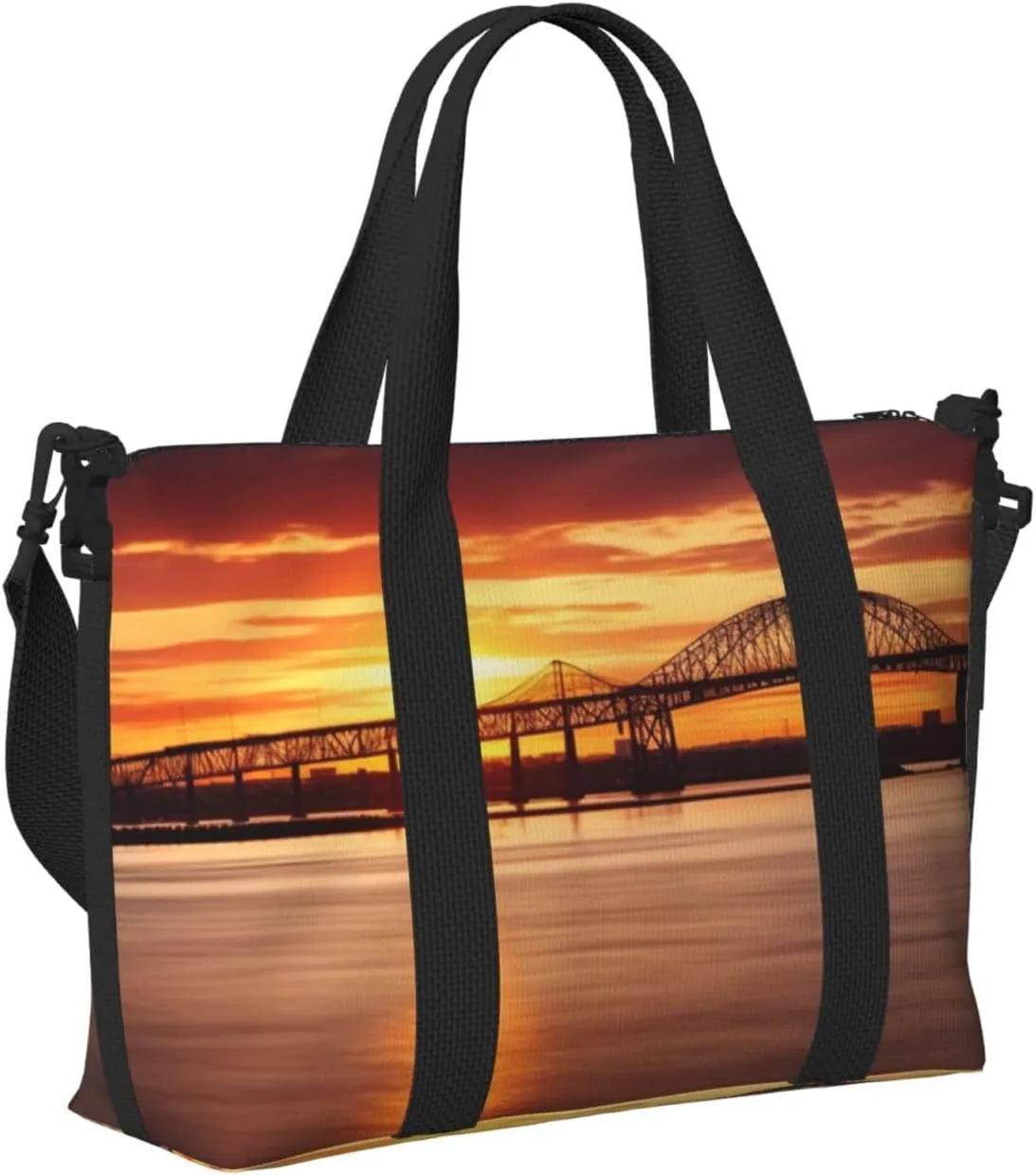 Gym Bag Newark Bay Bridge Duffel Bag for Men Women Travel Overnight Bag with Shoe Compartment Workout Bags