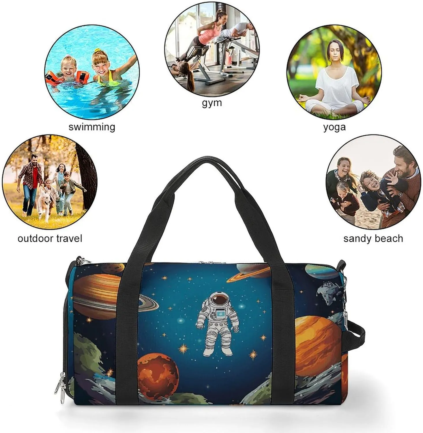 Gym Bag Outer Space Rocket Astronaut Duffel Bag for Men Women Travel Overnight Bag with Shoe Compartment Workout Bags