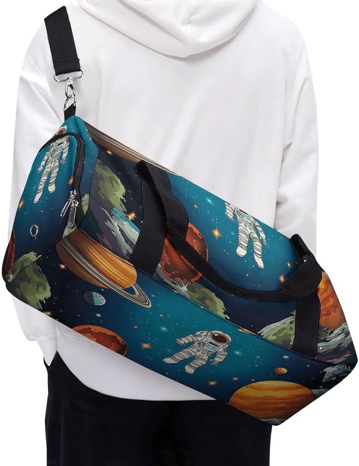 Gym Bag Outer Space Rocket Astronaut Duffel Bag for Men Women Travel Overnight Bag with Shoe Compartment Workout Bags