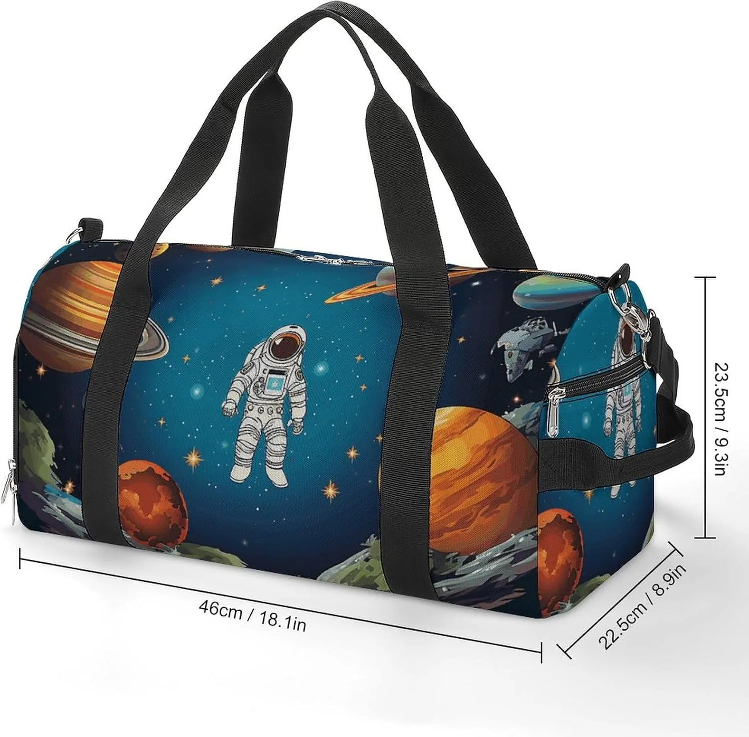 Gym Bag Outer Space Rocket Astronaut Duffel Bag for Men Women Travel Overnight Bag with Shoe Compartment Workout Bags