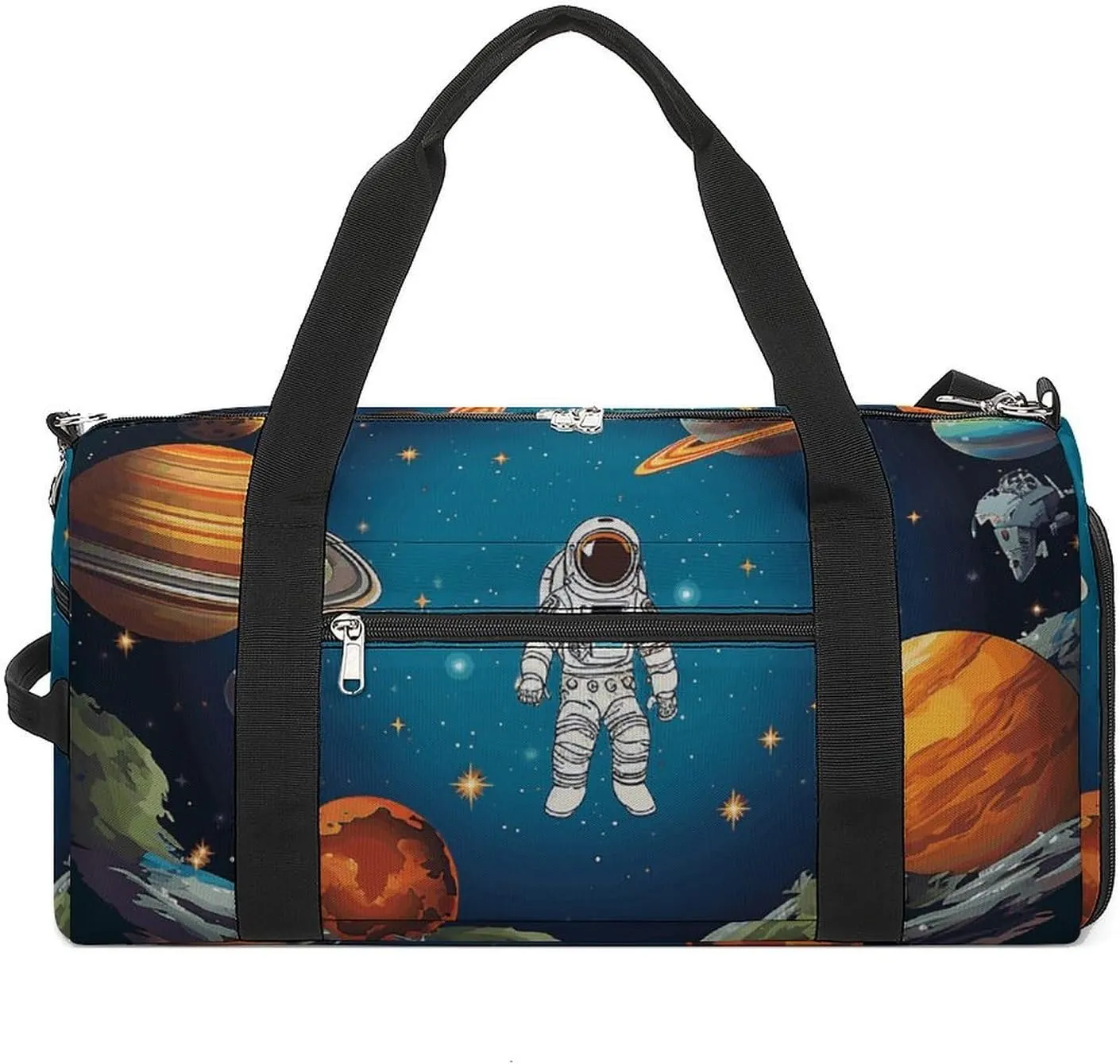 Gym Bag Outer Space Rocket Astronaut Duffel Bag for Men Women Travel Overnight Bag with Shoe Compartment Workout Bags