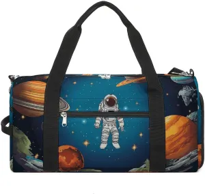 Gym Bag Outer Space Rocket Astronaut Duffel Bag for Men Women Travel Overnight Bag with Shoe Compartment Workout Bags