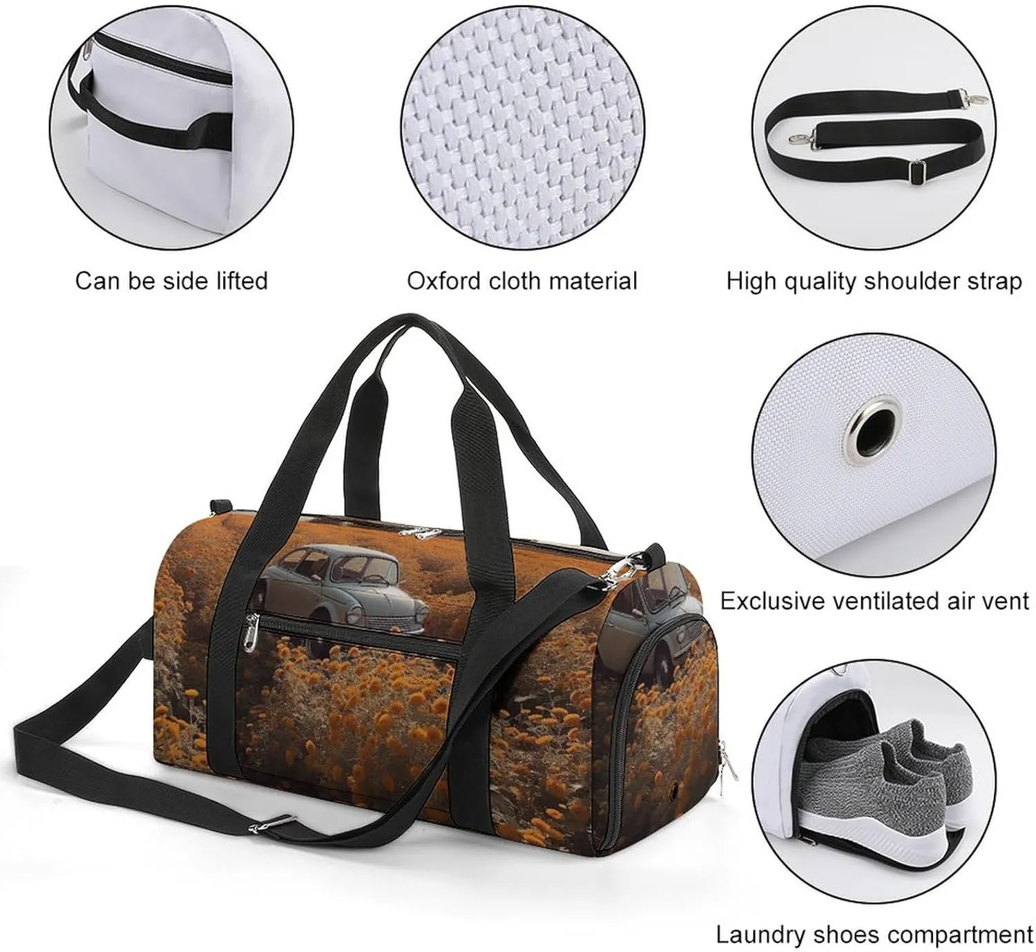 Gym Bag Parked Car Duffel Bag for Men Women Travel Overnight Bag with Shoe Compartment Workout Bags