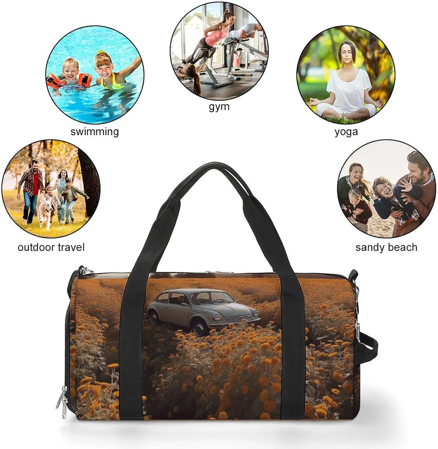 Gym Bag Parked Car Duffel Bag for Men Women Travel Overnight Bag with Shoe Compartment Workout Bags