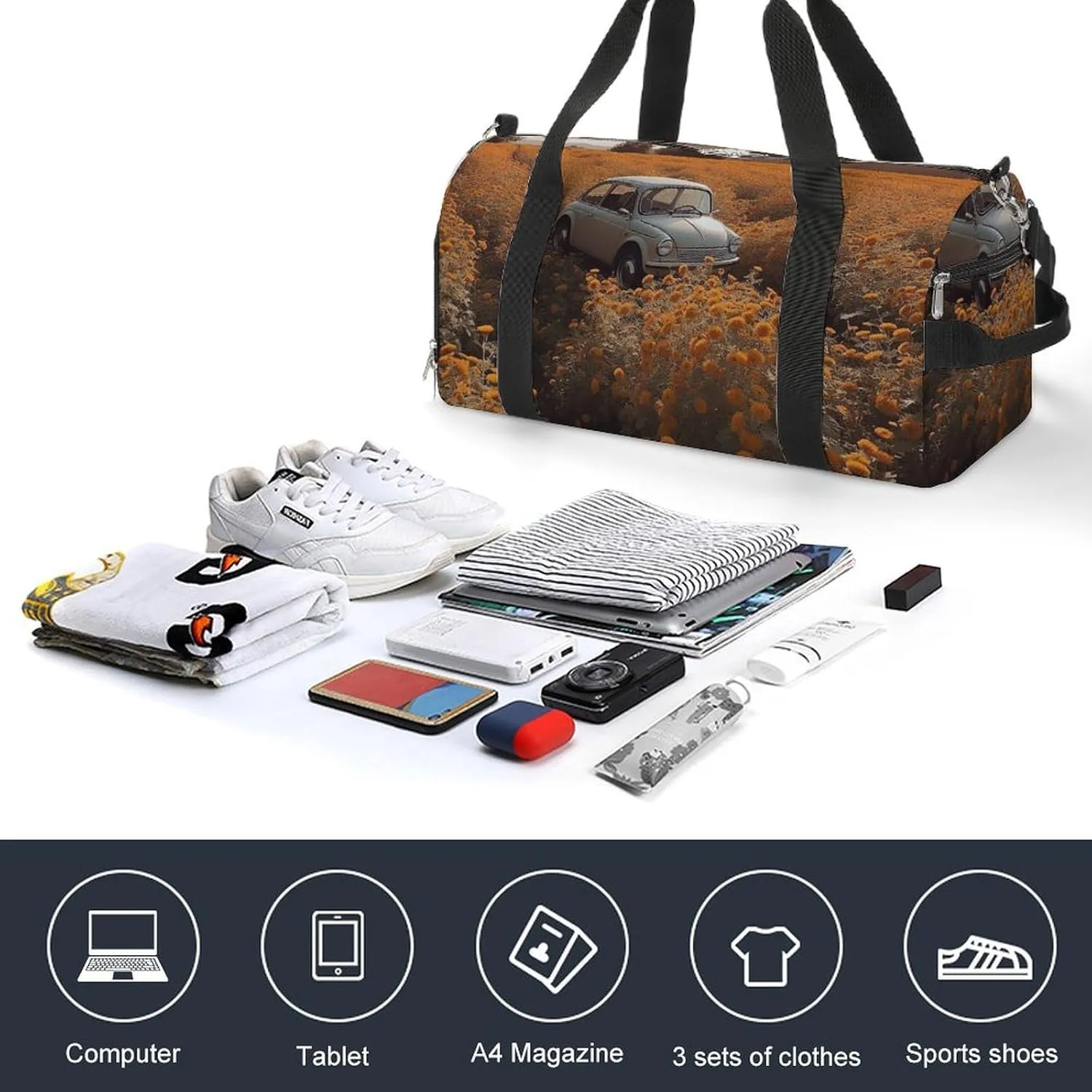 Gym Bag Parked Car Duffel Bag for Men Women Travel Overnight Bag with Shoe Compartment Workout Bags