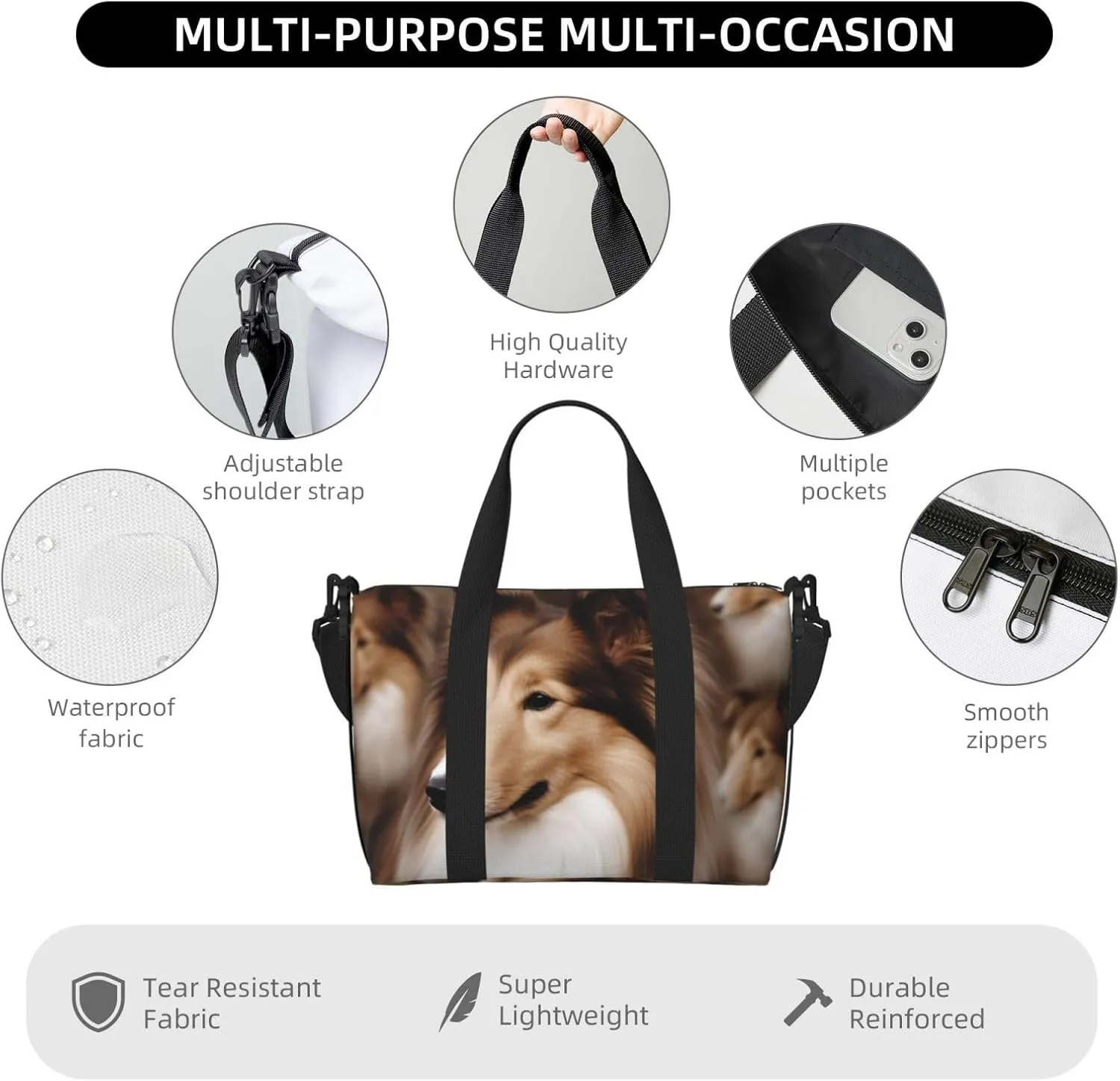 Gym Bag Shelties Dog Duffel Bag for Men Women Travel Overnight Bag with Shoe Compartment Workout Bags