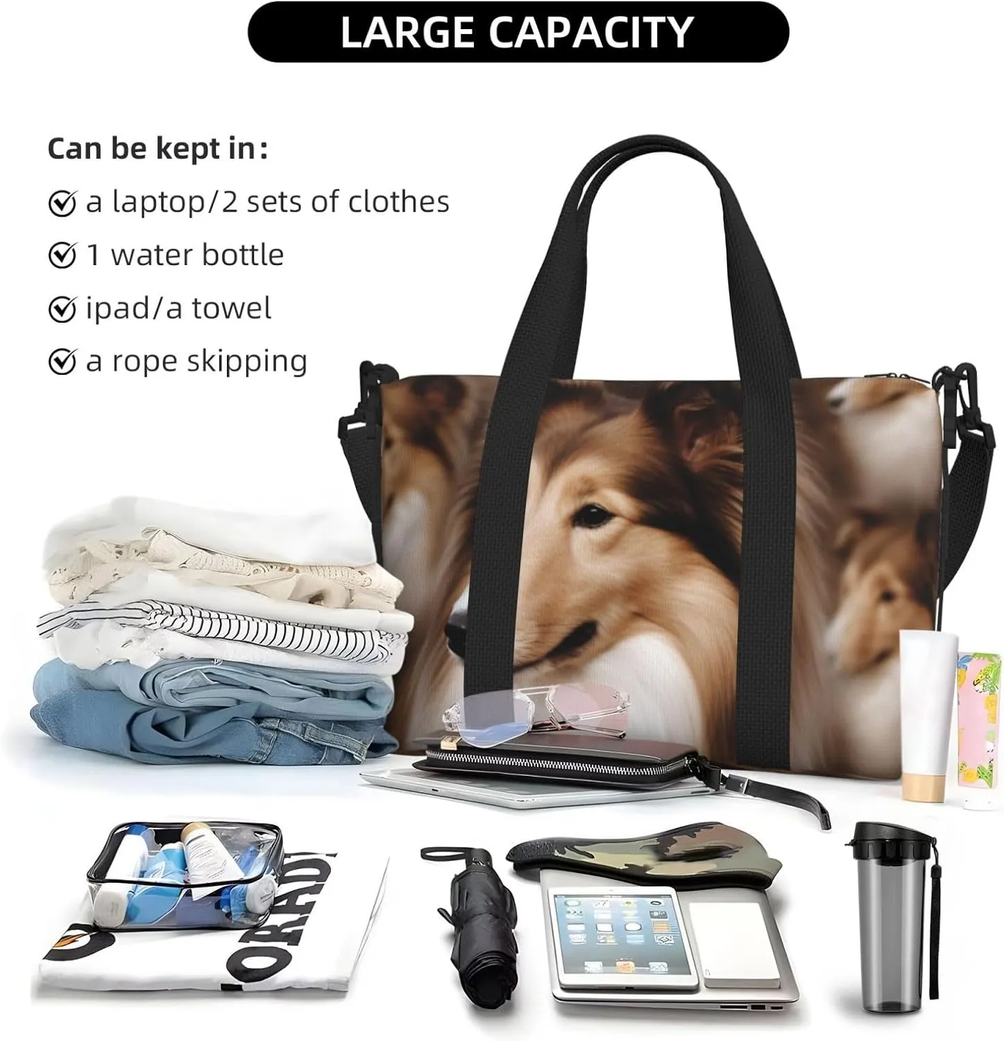 Gym Bag Shelties Dog Duffel Bag for Men Women Travel Overnight Bag with Shoe Compartment Workout Bags