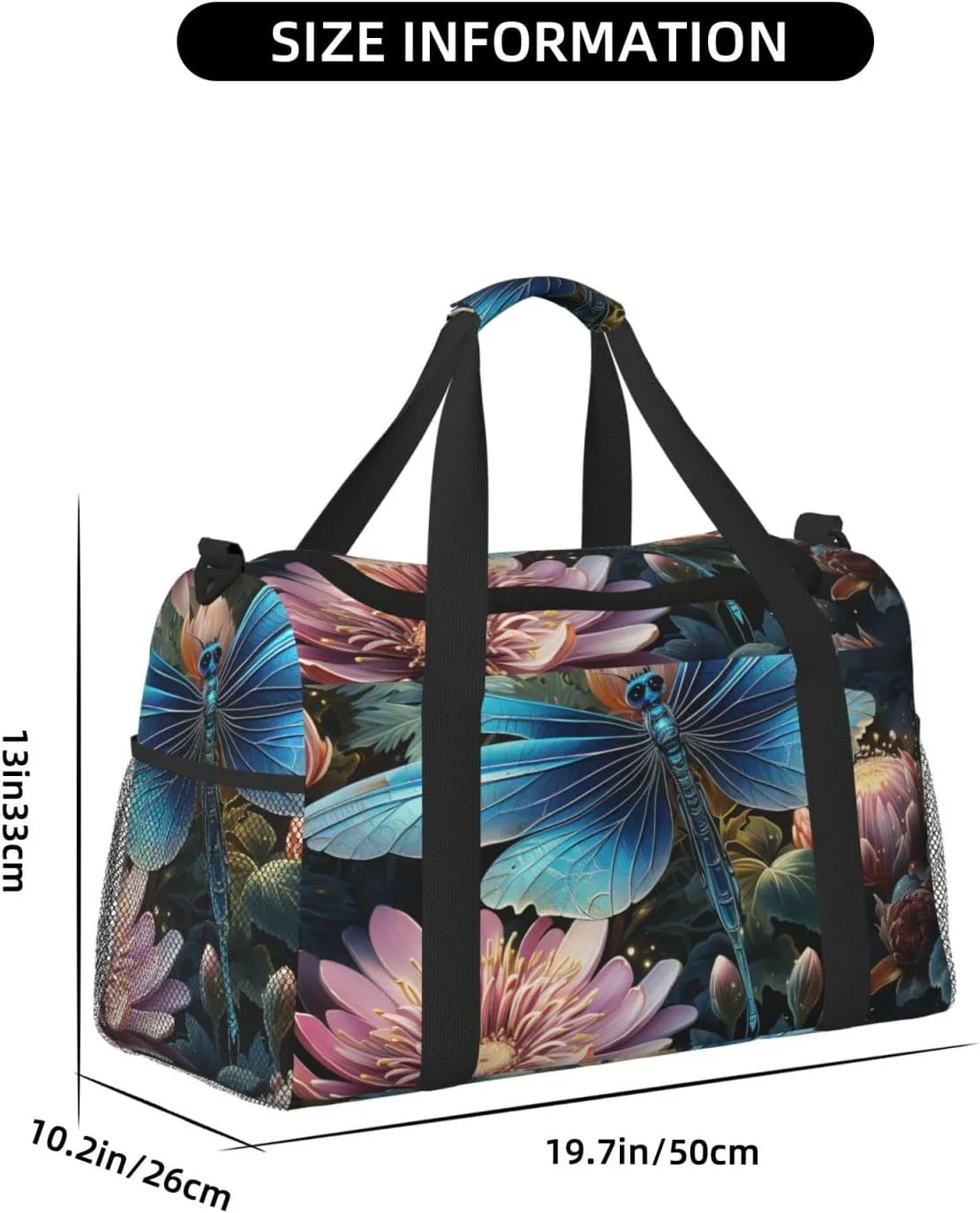 Gym Bag Water lily and dragonfly Duffel Bag for Men Women Travel Overnight Bag with Shoe Compartment Workout Bags
