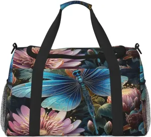 Gym Bag Water lily and dragonfly Duffel Bag for Men Women Travel Overnight Bag with Shoe Compartment Workout Bags