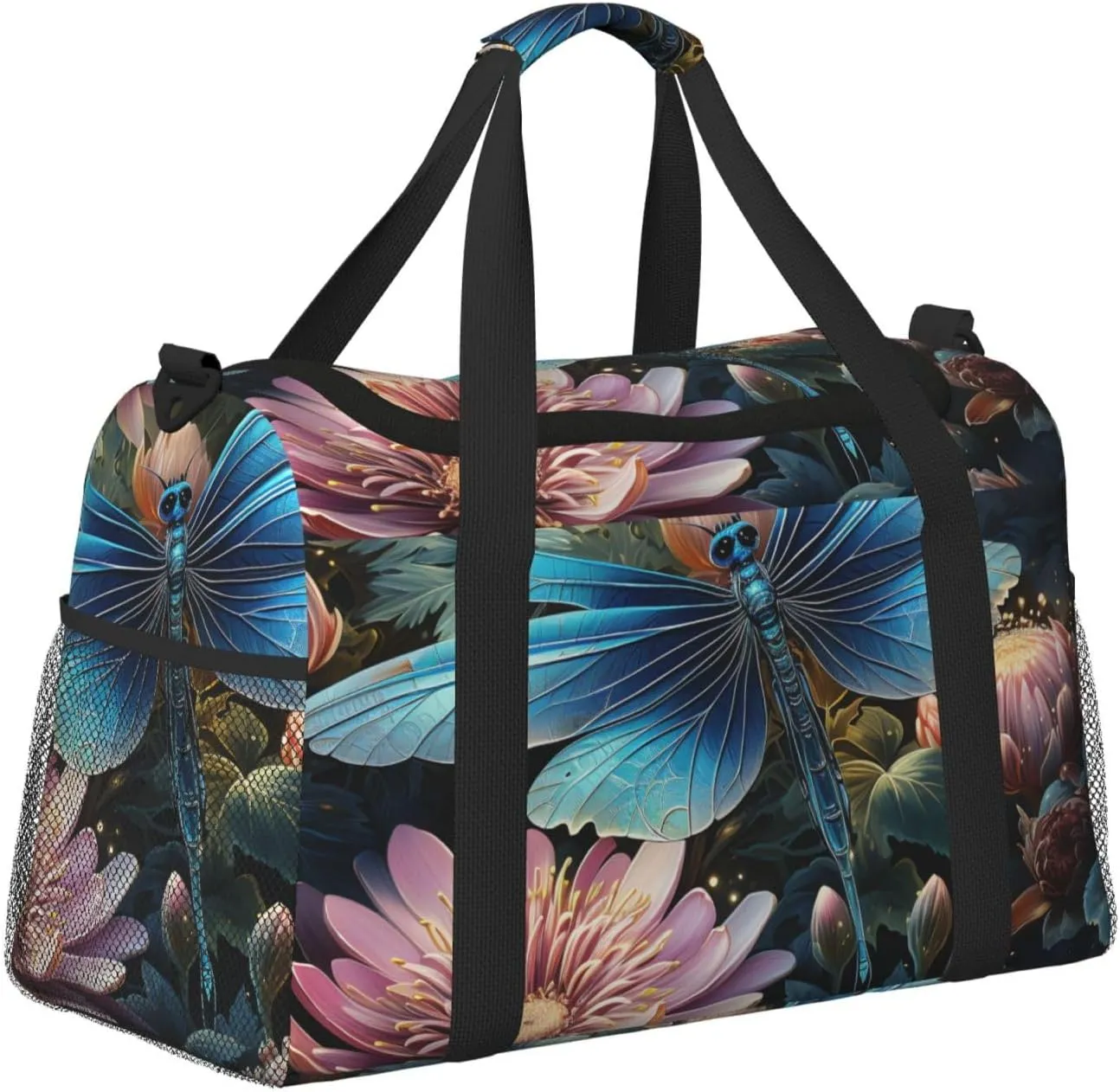 Gym Bag Water lily and dragonfly Duffel Bag for Men Women Travel Overnight Bag with Shoe Compartment Workout Bags