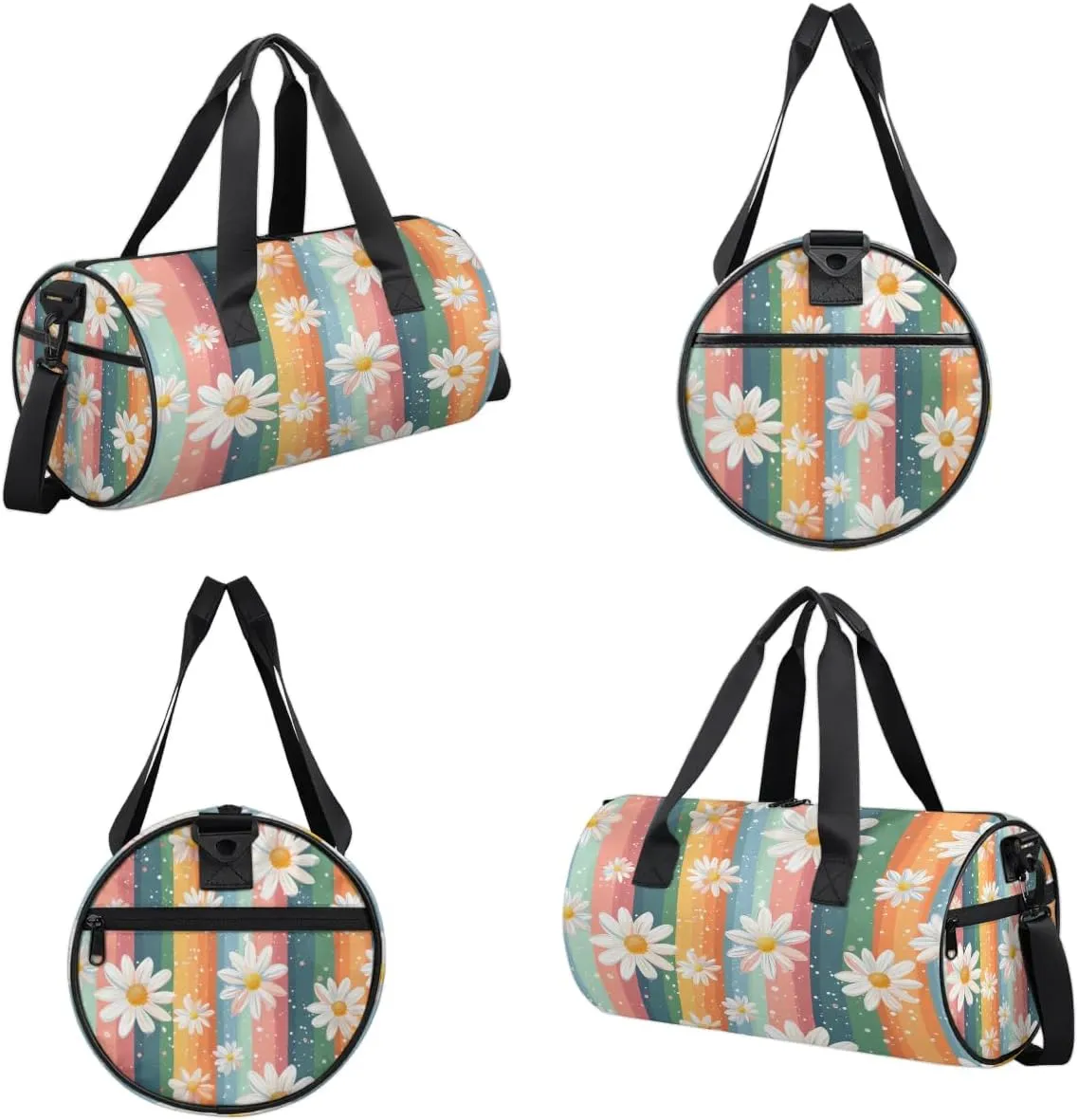 Gym Bags for Men Women Daisy Rainbow Sports Duffel Bags Carry On Travel Duffle Bag with Detachable Adjustable Shoulder Strap Overnight Weekender Bag