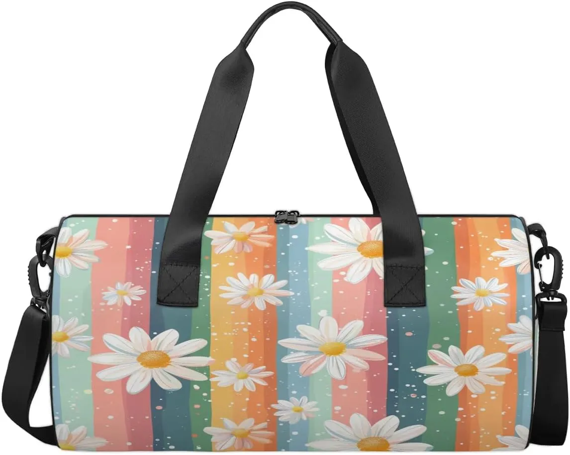 Gym Bags for Men Women Daisy Rainbow Sports Duffel Bags Carry On Travel Duffle Bag with Detachable Adjustable Shoulder Strap Overnight Weekender Bag