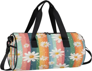 Gym Bags for Men Women Daisy Rainbow Sports Duffel Bags Carry On Travel Duffle Bag with Detachable Adjustable Shoulder Strap Overnight Weekender Bag