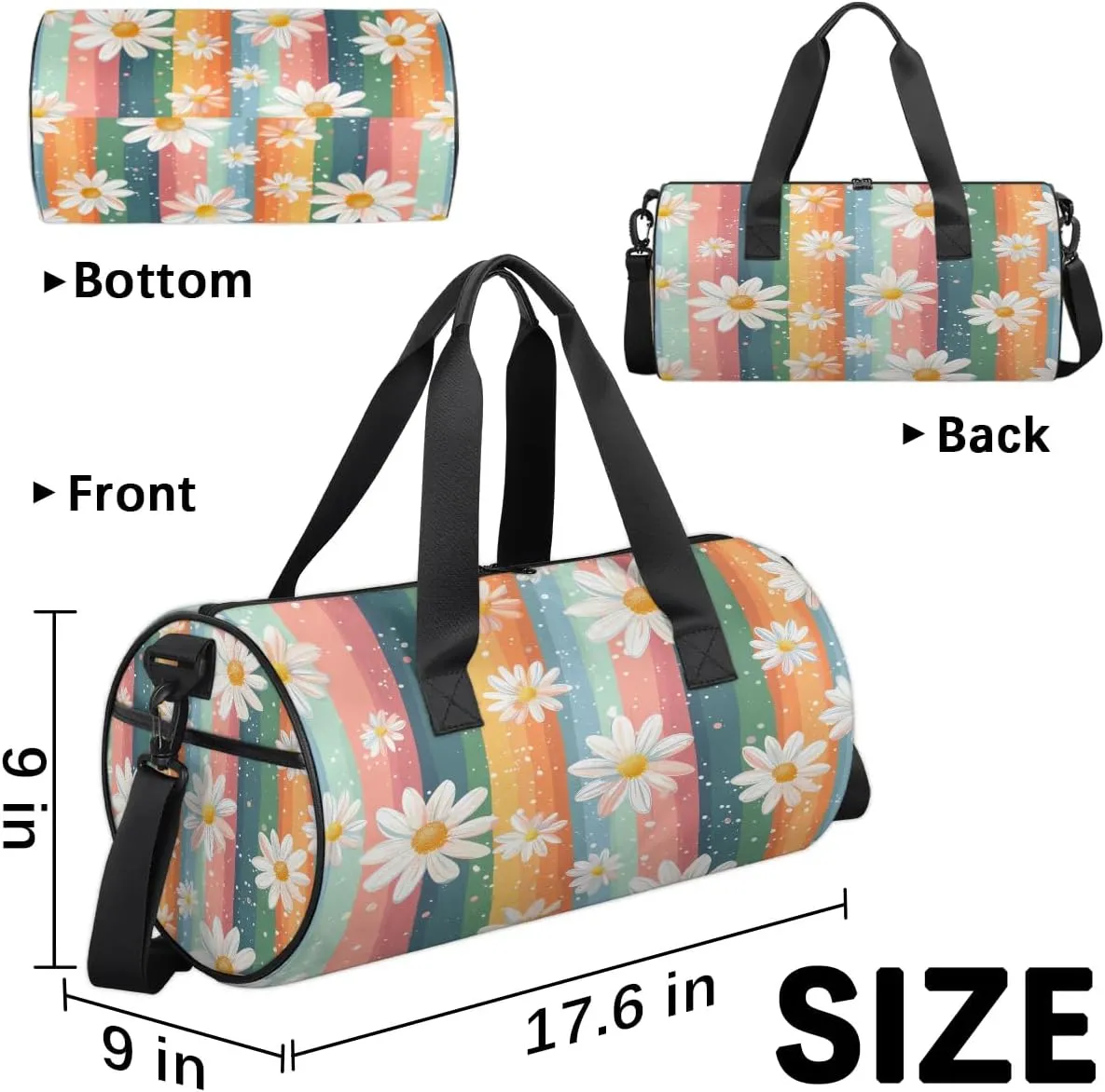 Gym Bags for Men Women Daisy Rainbow Sports Duffel Bags Carry On Travel Duffle Bag with Detachable Adjustable Shoulder Strap Overnight Weekender Bag