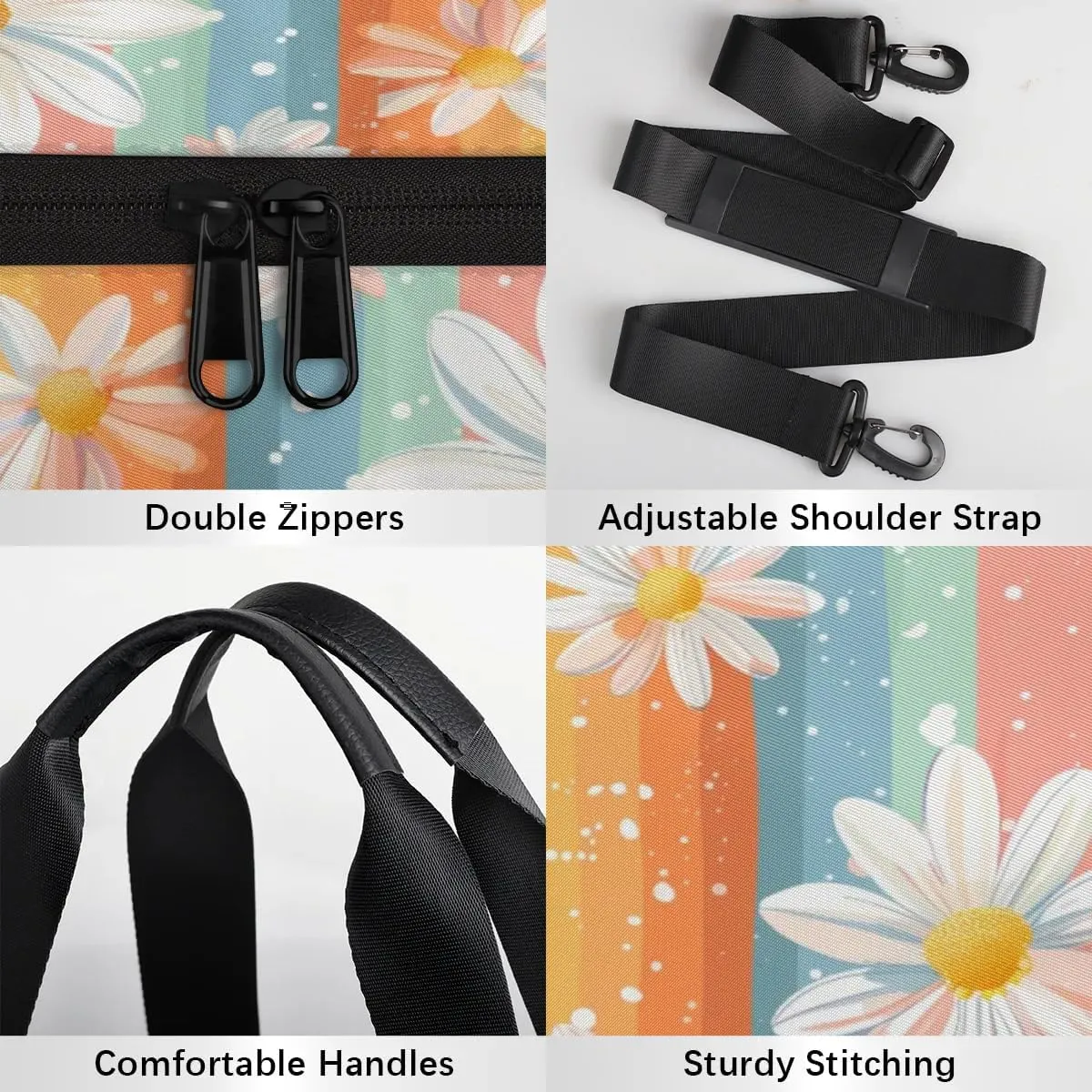 Gym Bags for Men Women Daisy Rainbow Sports Duffel Bags Carry On Travel Duffle Bag with Detachable Adjustable Shoulder Strap Overnight Weekender Bag
