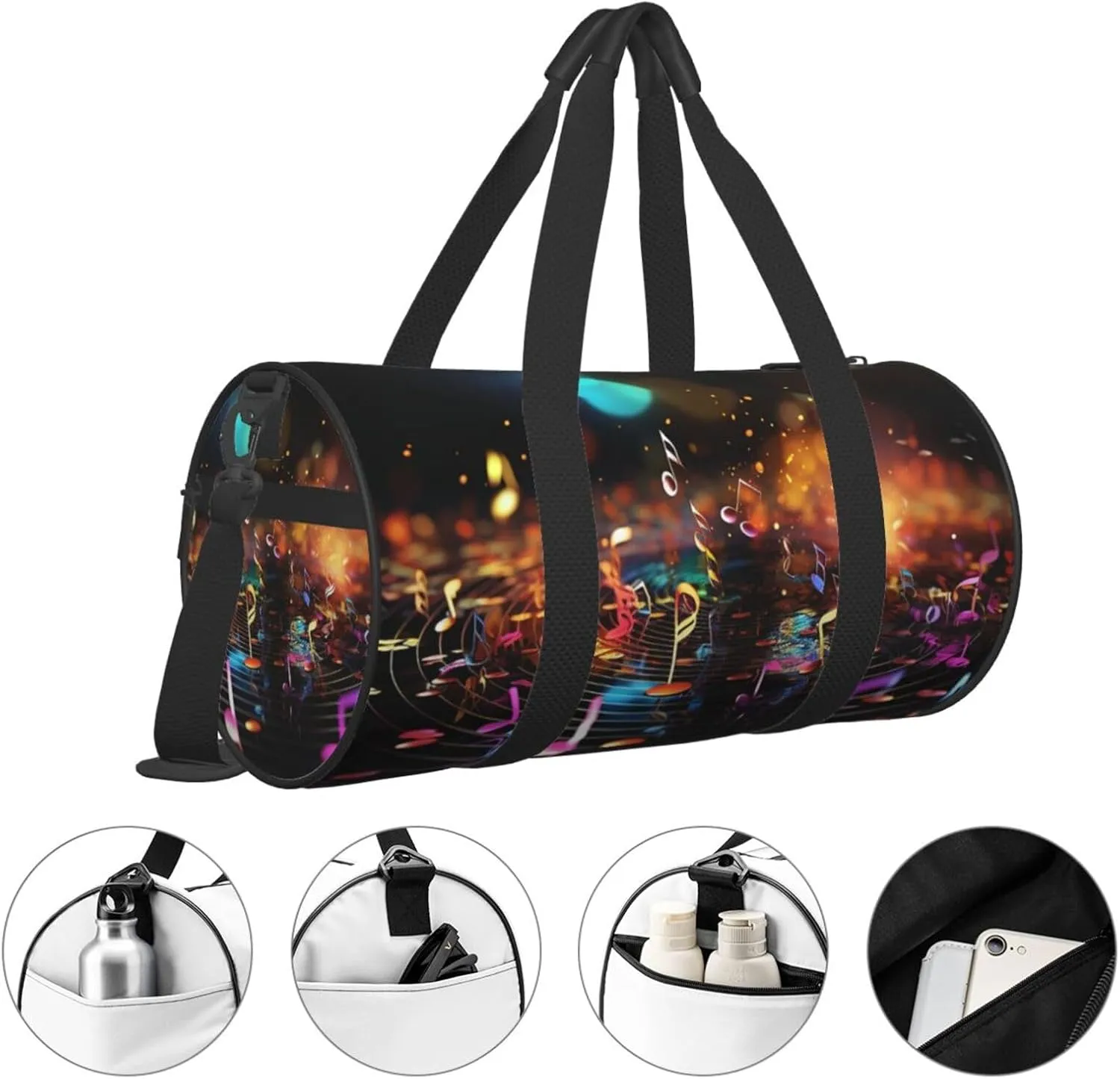 Gym Bags Small Colorful Music Notes Duffel Bag Overnight Bag with Shoe Compartment Carryon Bag for Men Women