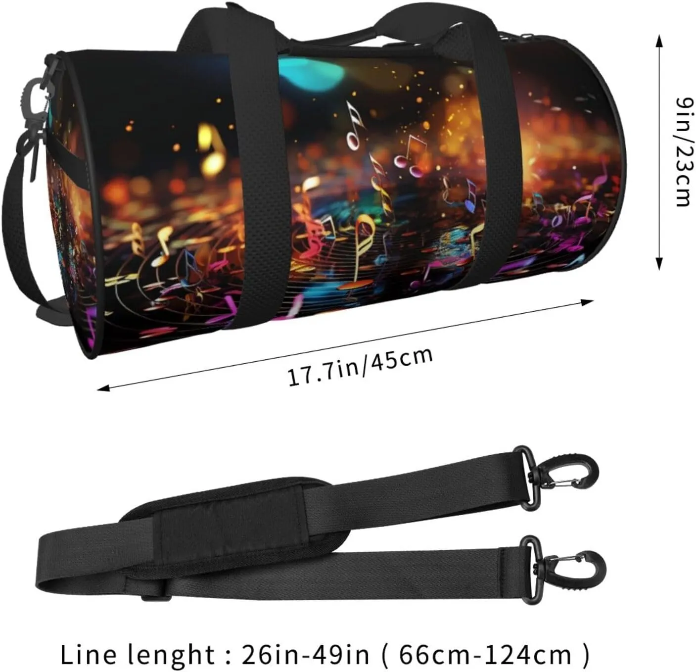 Gym Bags Small Colorful Music Notes Duffel Bag Overnight Bag with Shoe Compartment Carryon Bag for Men Women