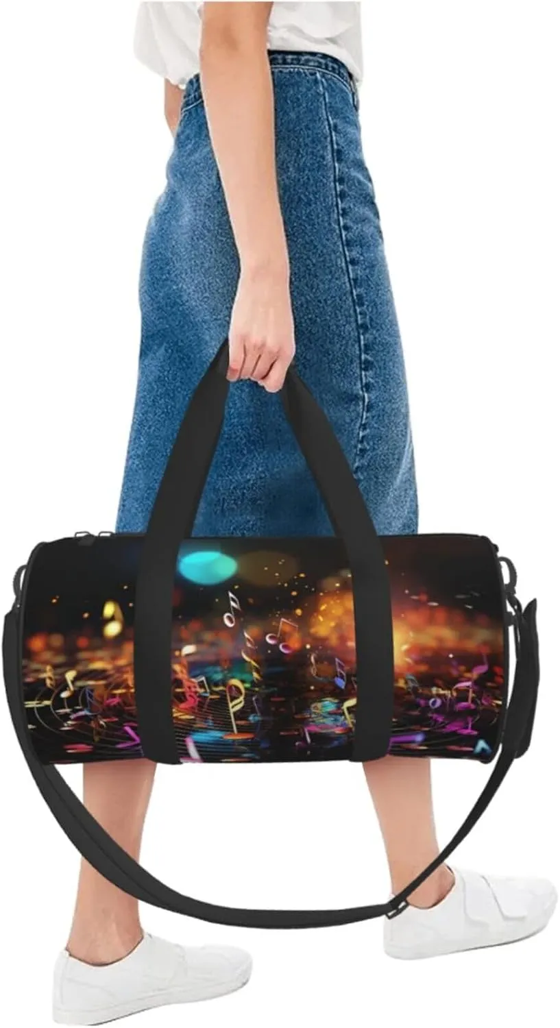 Gym Bags Small Colorful Music Notes Duffel Bag Overnight Bag with Shoe Compartment Carryon Bag for Men Women