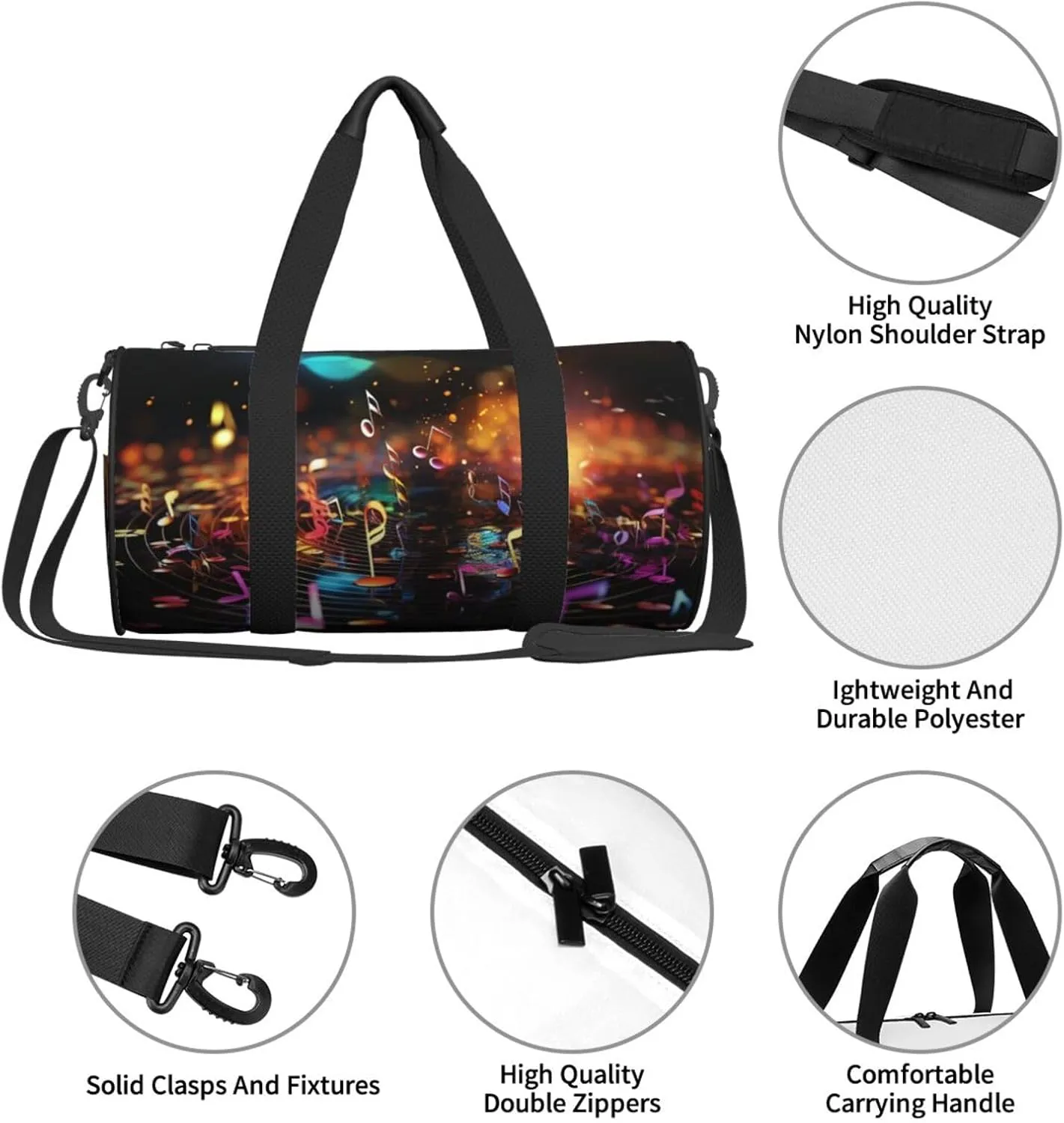 Gym Bags Small Colorful Music Notes Duffel Bag Overnight Bag with Shoe Compartment Carryon Bag for Men Women