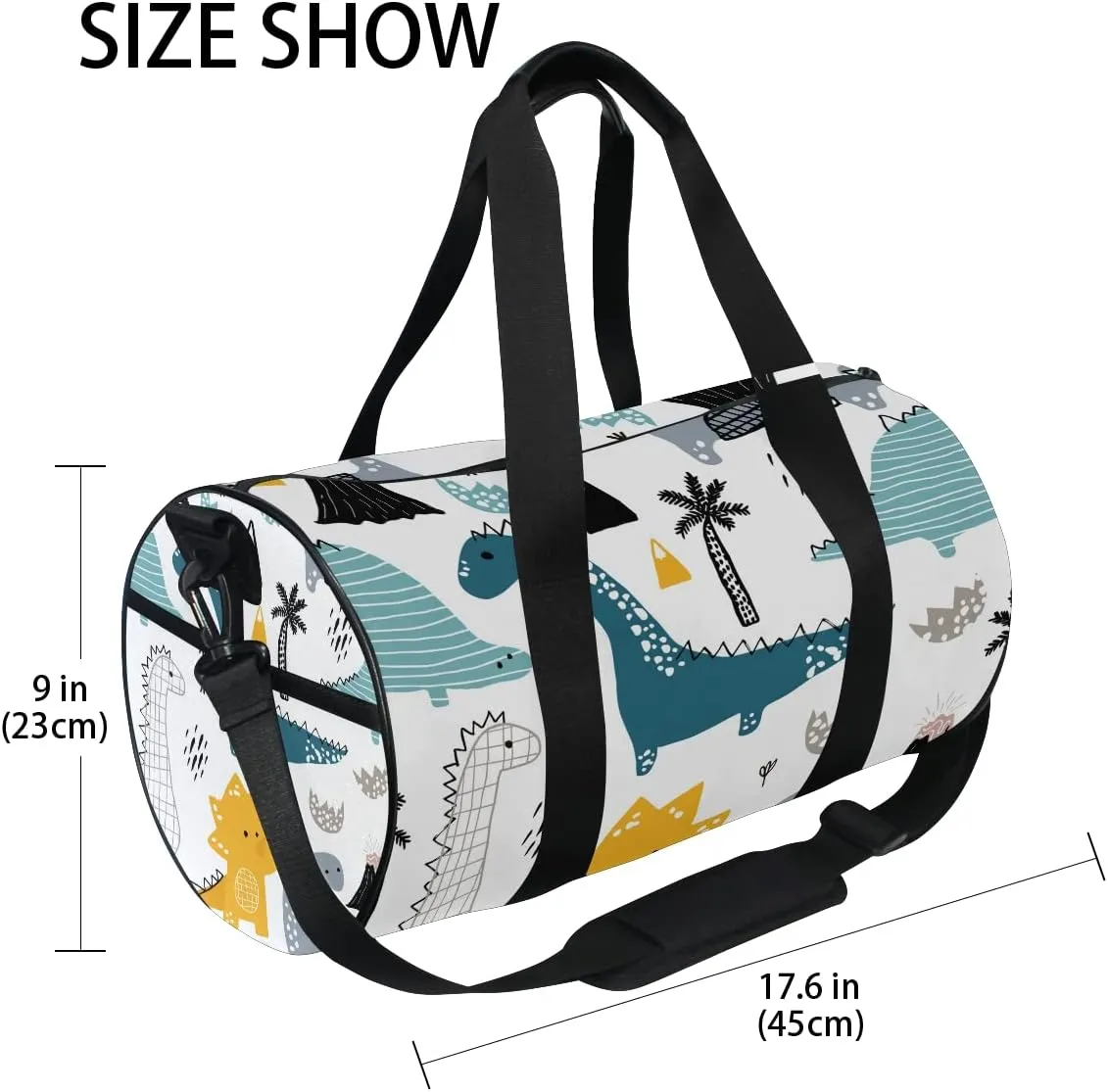 Gym Sports Dance Travel Duffel Bag Dino Scandinavian Style Luggage Bag for Weekender Sports Vacation