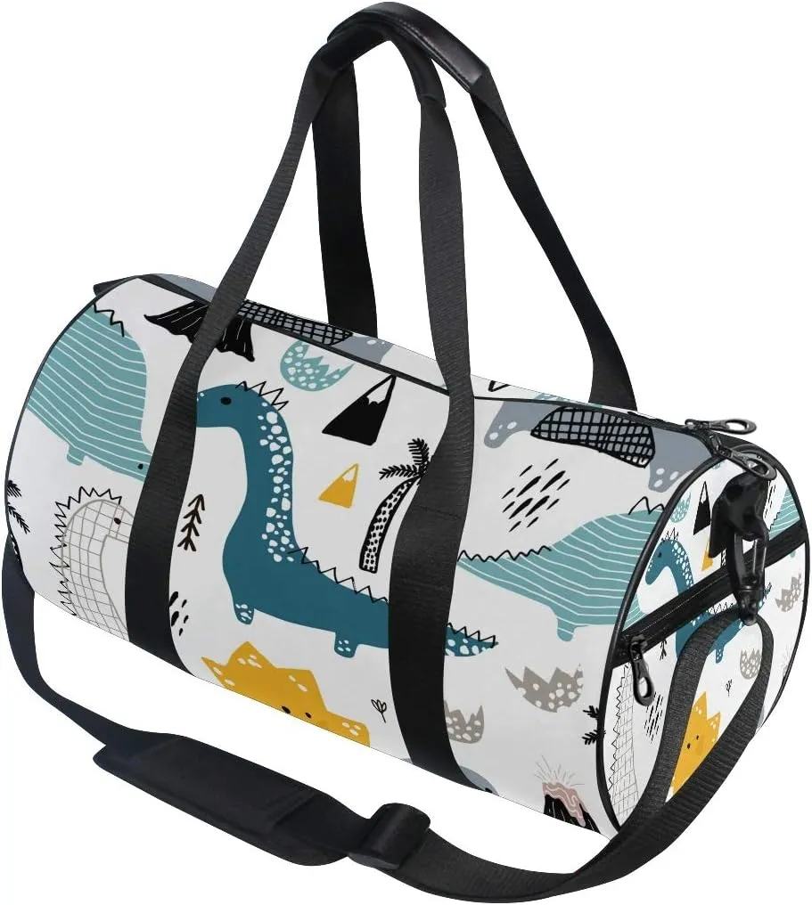 Gym Sports Dance Travel Duffel Bag Dino Scandinavian Style Luggage Bag for Weekender Sports Vacation