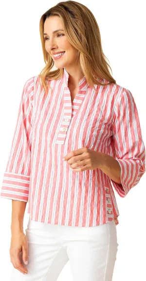 Habitat Clothes Palm Beach Stripe Pullover Papaya