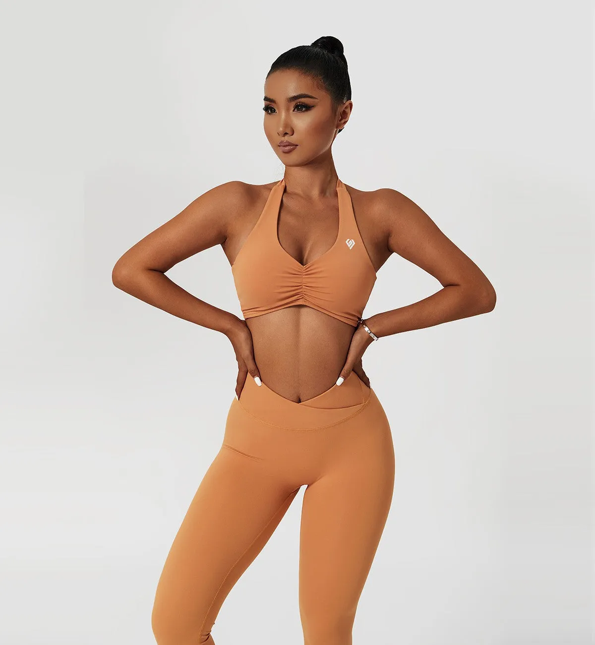 Halter Neck Ruched Sports Bra