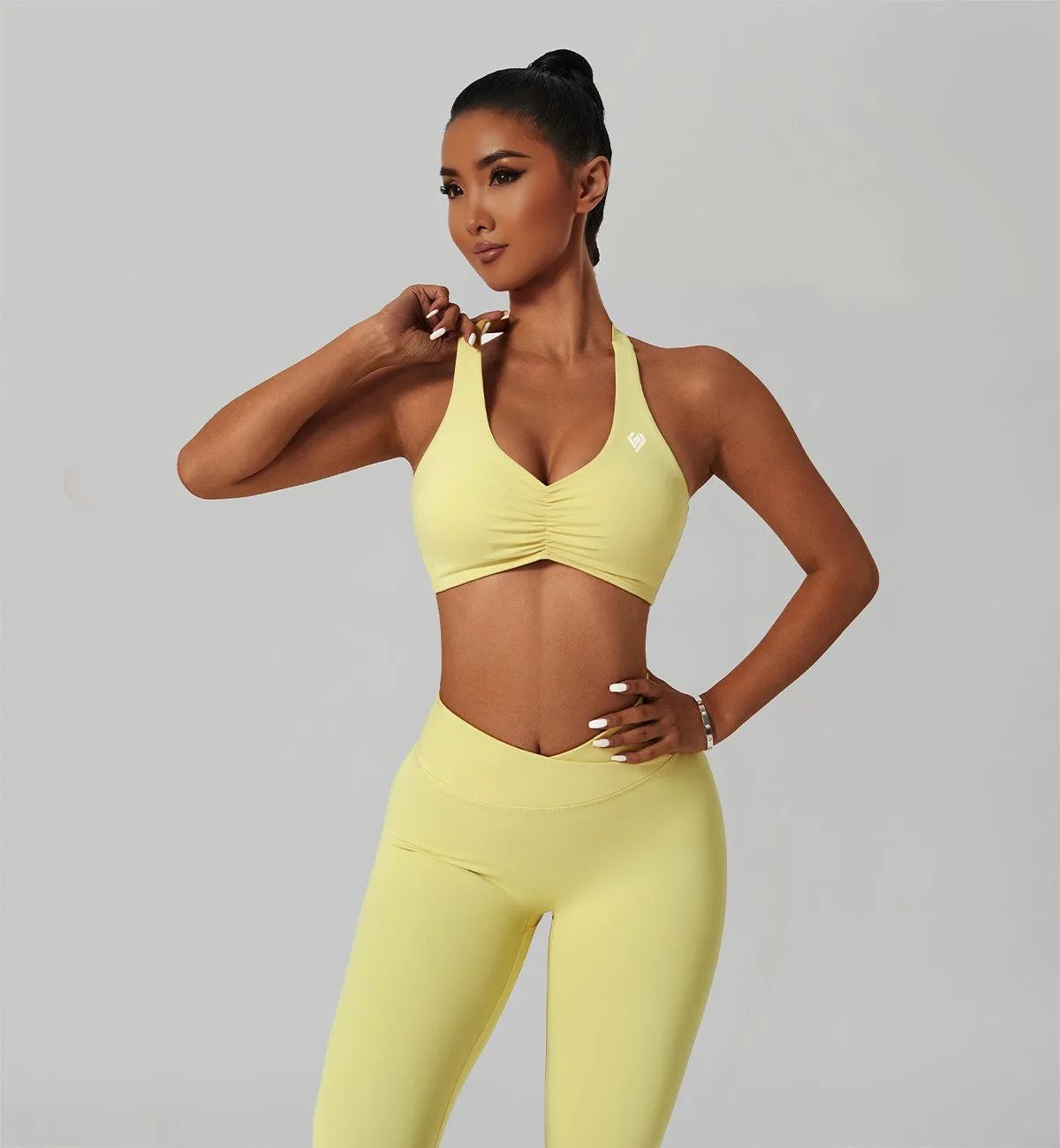 Halter Neck Ruched Sports Bra