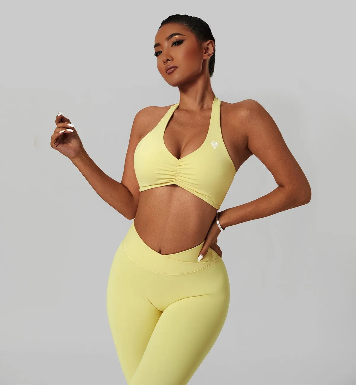 Halter Neck Ruched Sports Bra