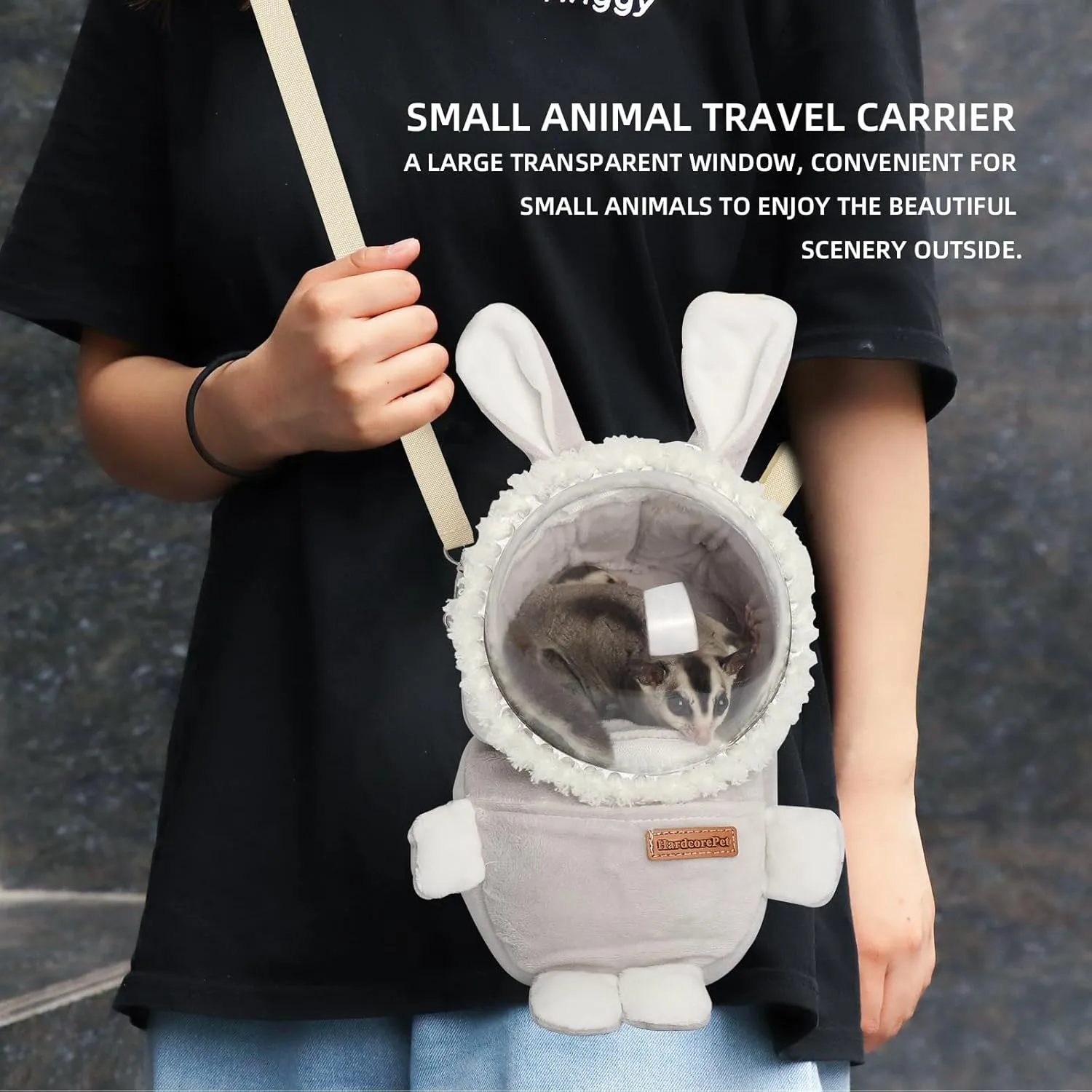 Hamster Carrier Rat Bag Cute Rabbit Shape Small Animal Sugar Glider Travel Pouch Gerbil Hedgehog Portable Travel Carrier Outdoor Hangbag Grey Squirrel Rat Carrier (Grey)
