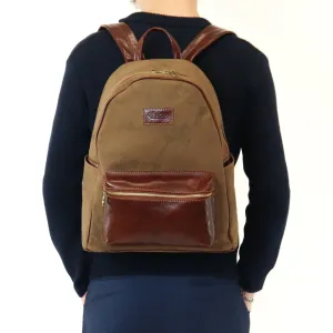 Hand buffered leather and canvas backpack art. 112238