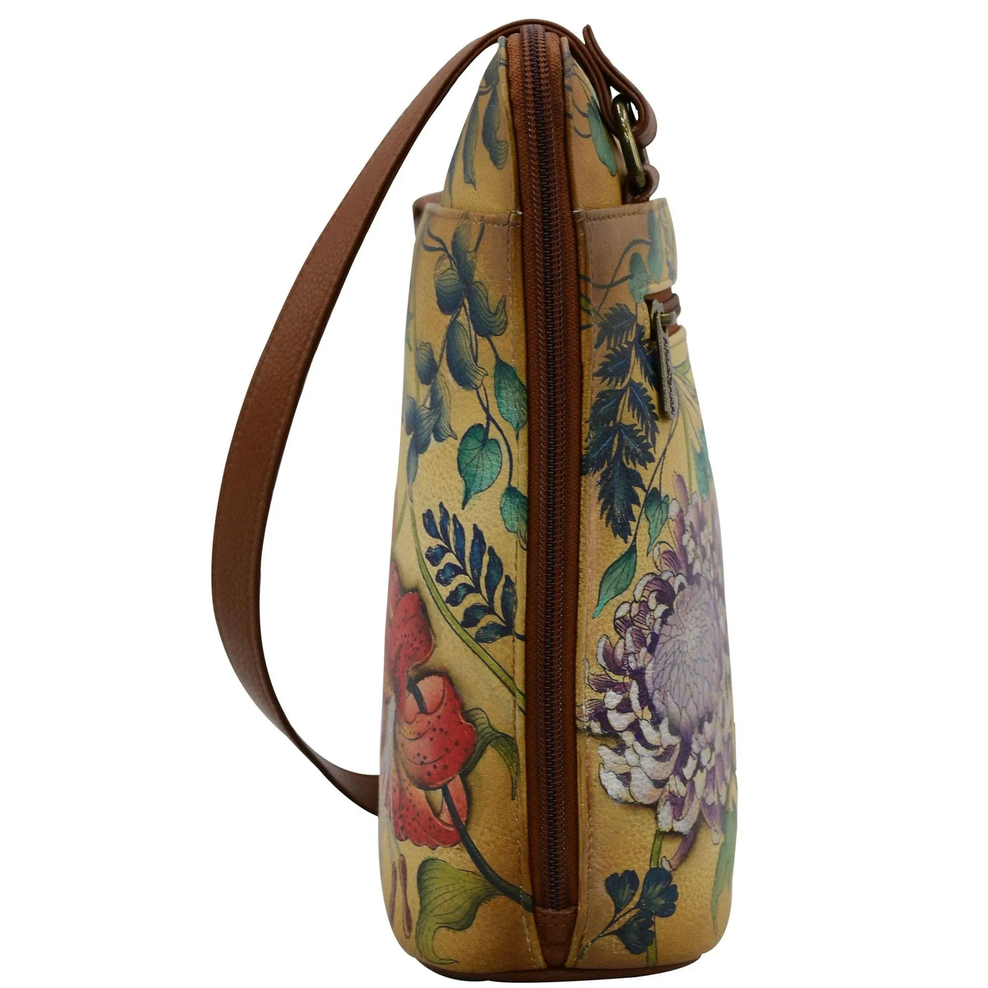 Hand-Painted Leather Organizer Crossbody With Extended Side Zipper - 493