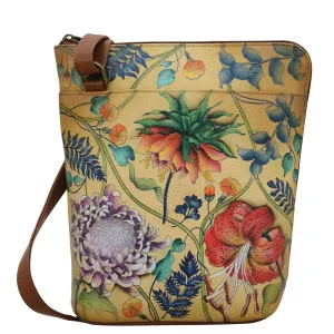 Hand-Painted Leather Organizer Crossbody With Extended Side Zipper - 493