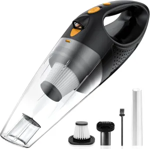 Handheld Vacuum Cordless with 2 Filters, Car Vacuum Cleaner High Power with Fast Charge Tech, Portable Rechargeable Mini Vacuum with Large-Capacity Battery, Orange, 14.3"X4.6"X4.0"