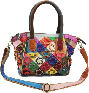 Handmade Cowhide Multi-color Block Random Stitching Unique Style Women's Bag - Crossbody, Shoulder and Handheld
