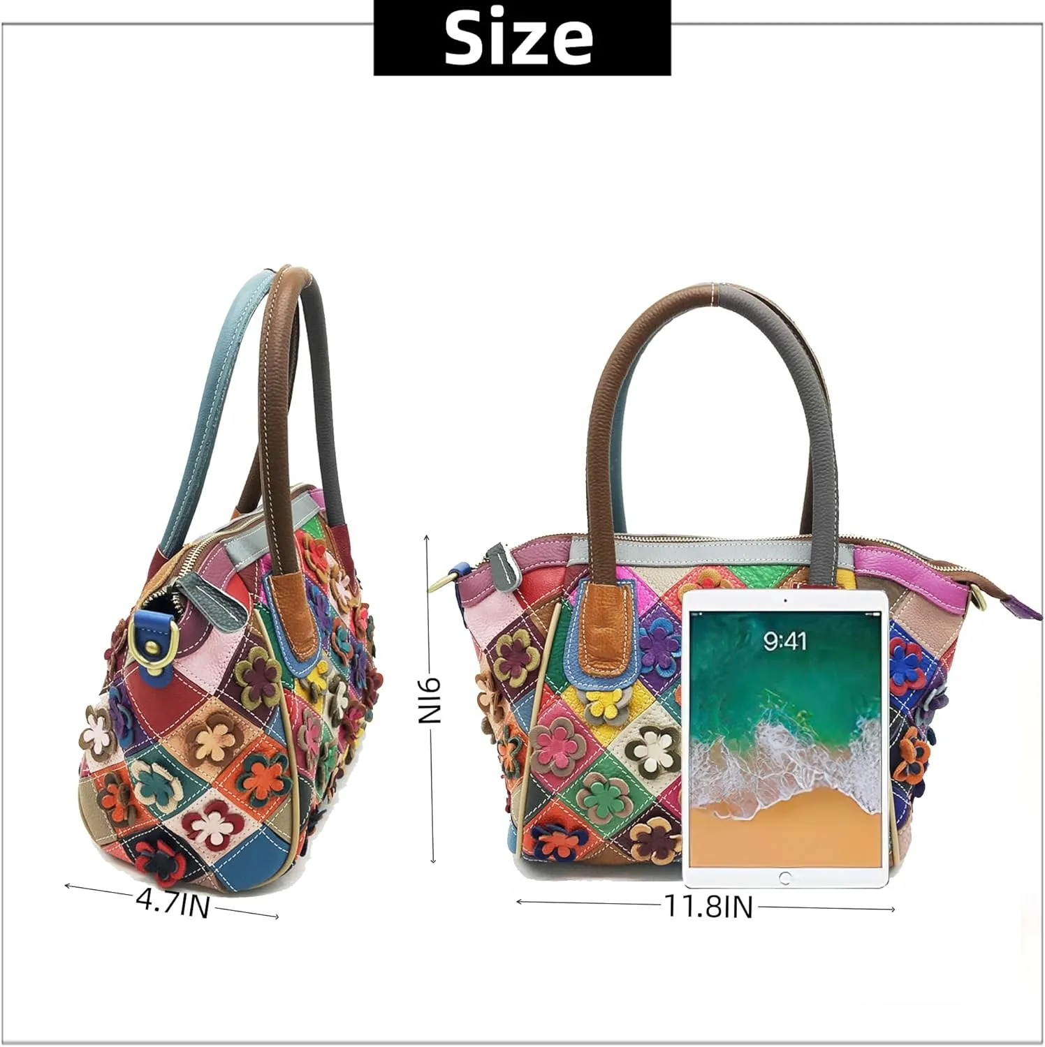 Handmade Cowhide Multi-color Block Random Stitching Unique Style Women's Bag - Crossbody, Shoulder and Handheld